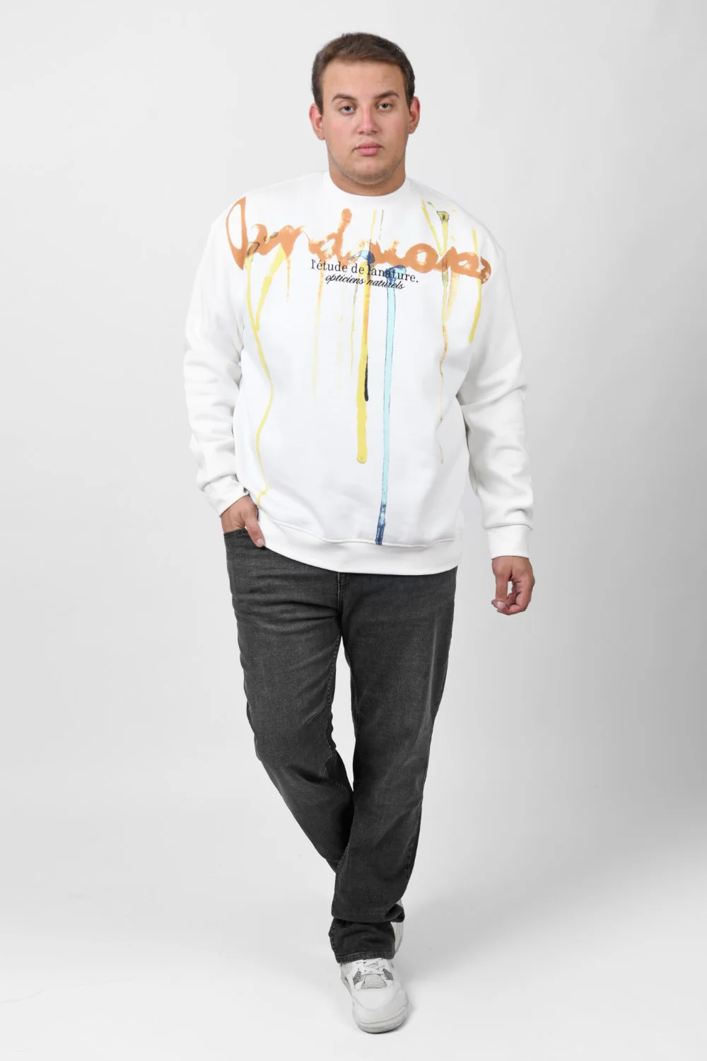 Men's Big Size Regular Fit Made Of Comfort Melton Padded Front Printed Sweatshirt - Image 7