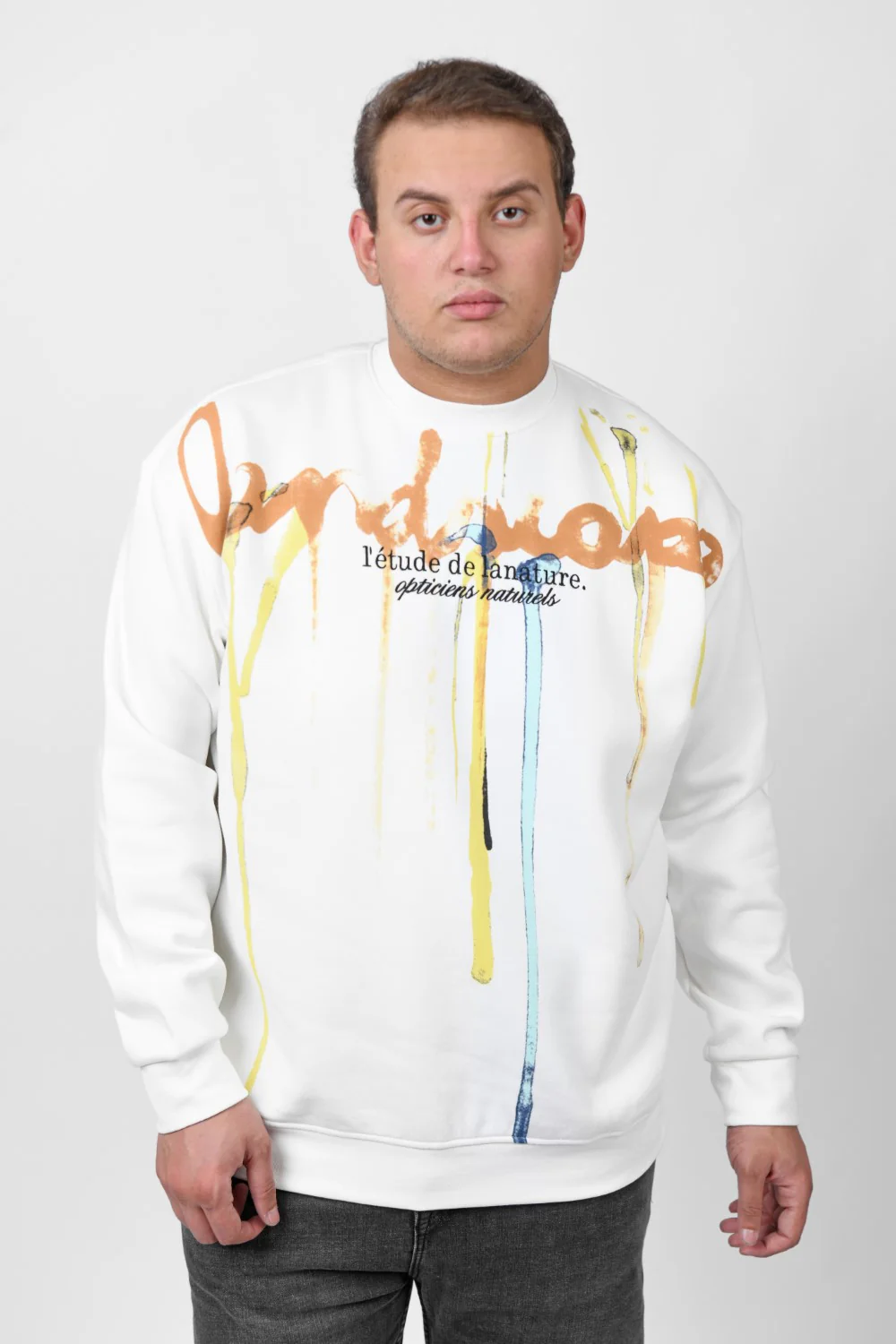 Men's Big Size Regular Fit Made Of Comfort Melton Padded Front Printed Sweatshirt - Image 9