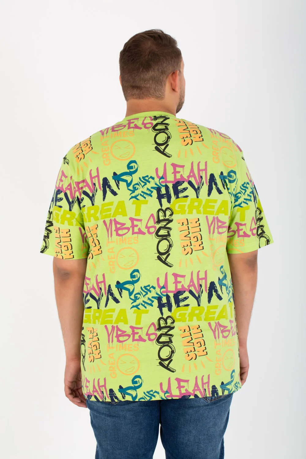 Mens Big Size Round Jacar T-shirt With Full print and a pocket on the front - Image 2
