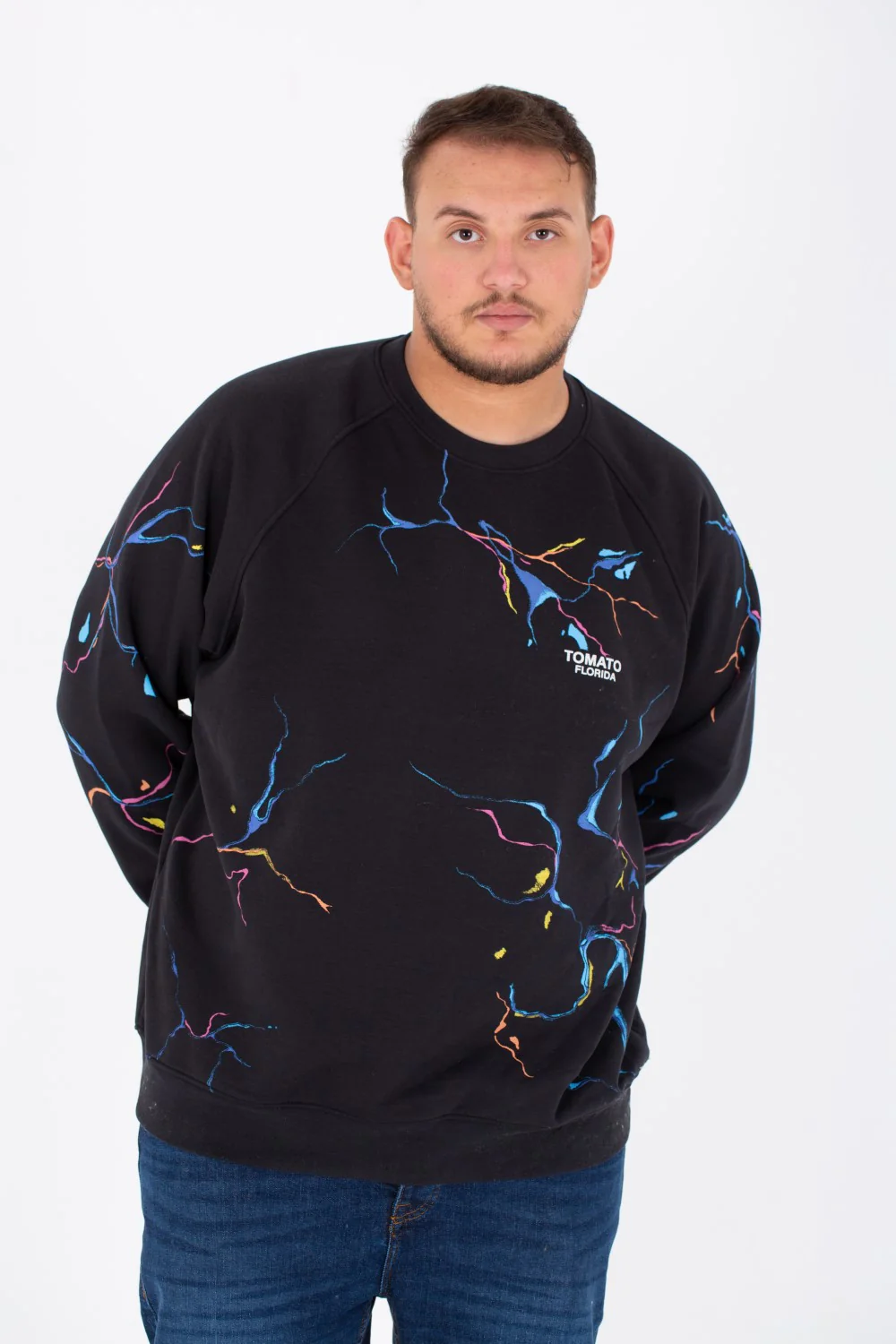 Men's Big Size Round Melton Sweatshirt With Tomato Print - Image 3