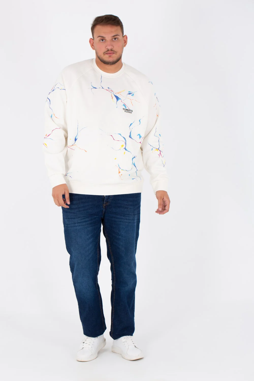 Men's Big Size Round Melton Sweatshirt With Tomato Print - Image 4