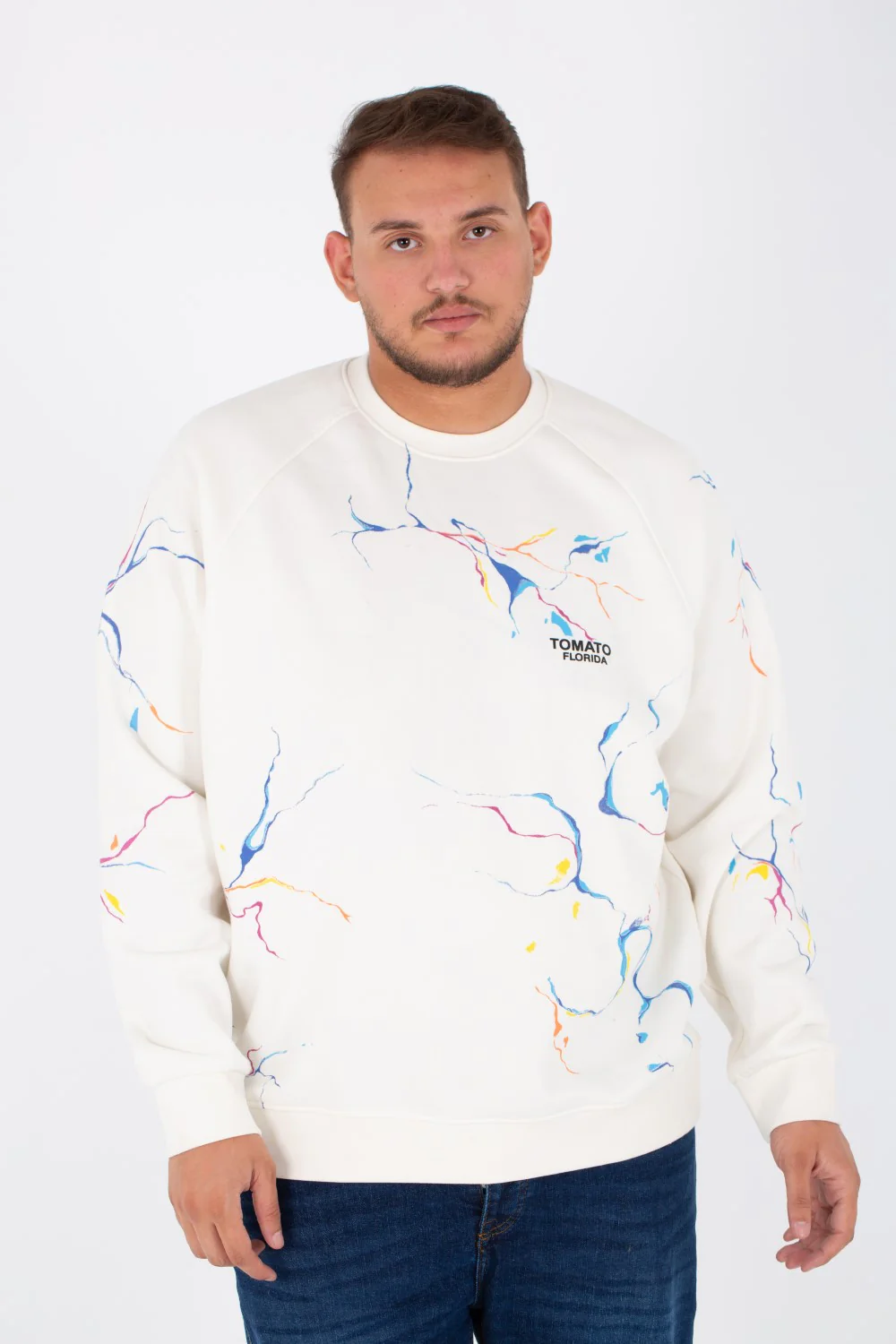 Men's Big Size Round Melton Sweatshirt With Tomato Print - Image 6