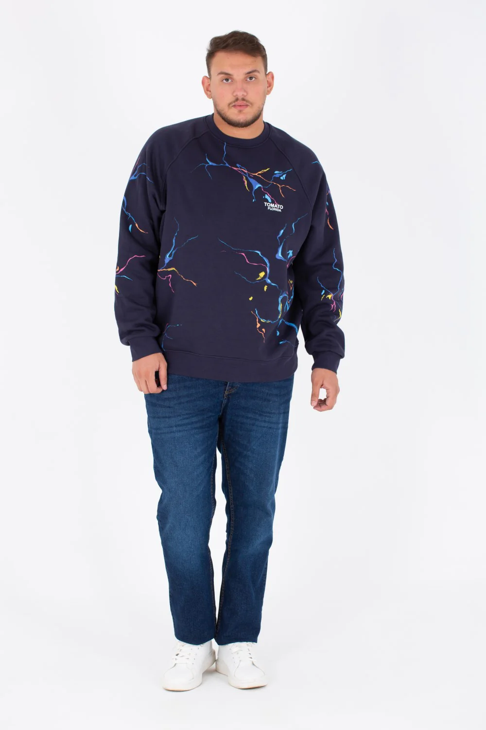 Men's Big Size Round Melton Sweatshirt With Tomato Print - Image 7