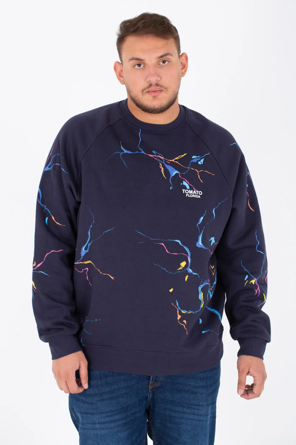 Men's Big Size Round Melton Sweatshirt With Tomato Print - Image 9