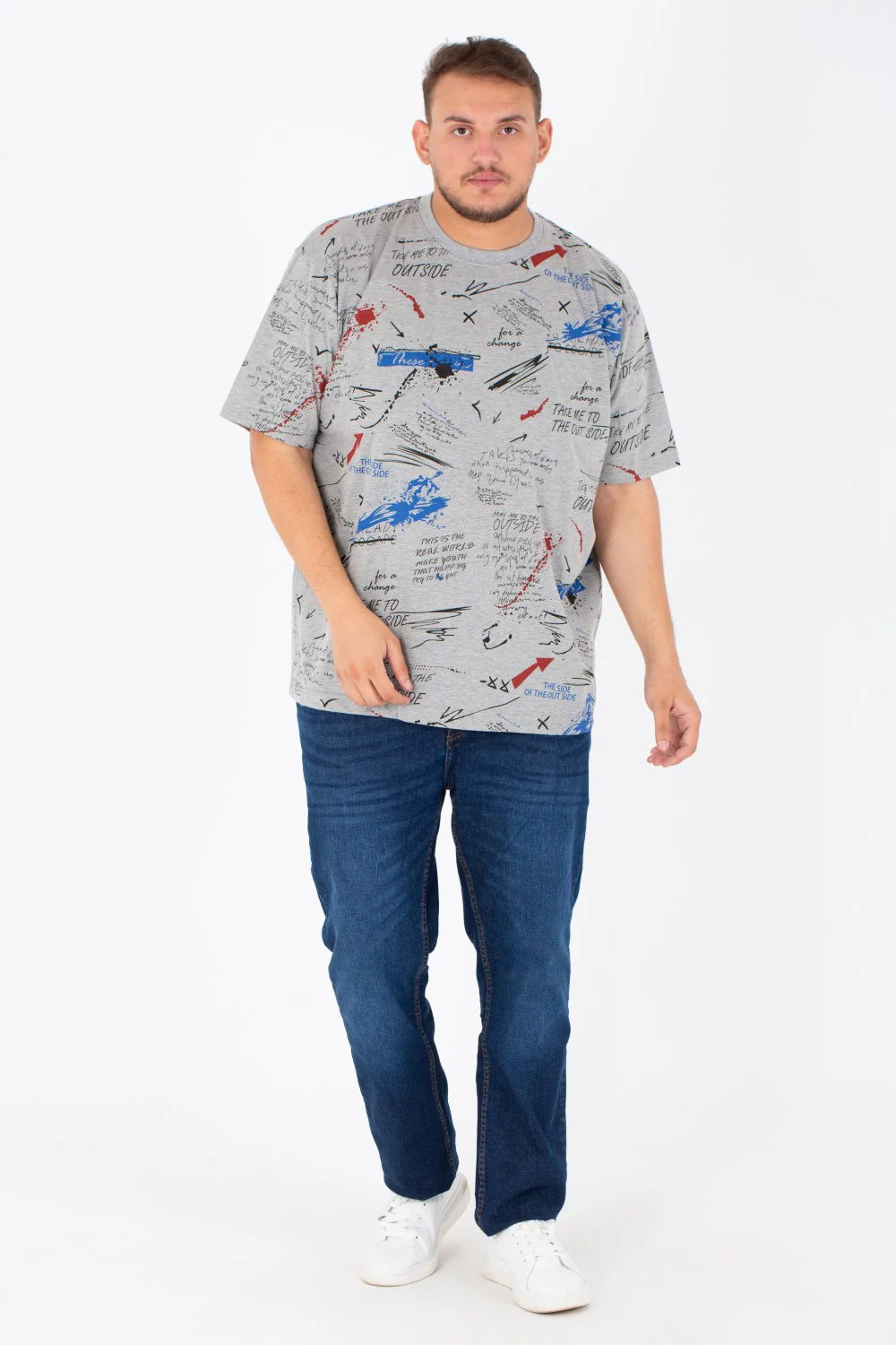 Men's Big Size Round Neck Short Sleeved T-Shirt With Full Print - Image 3