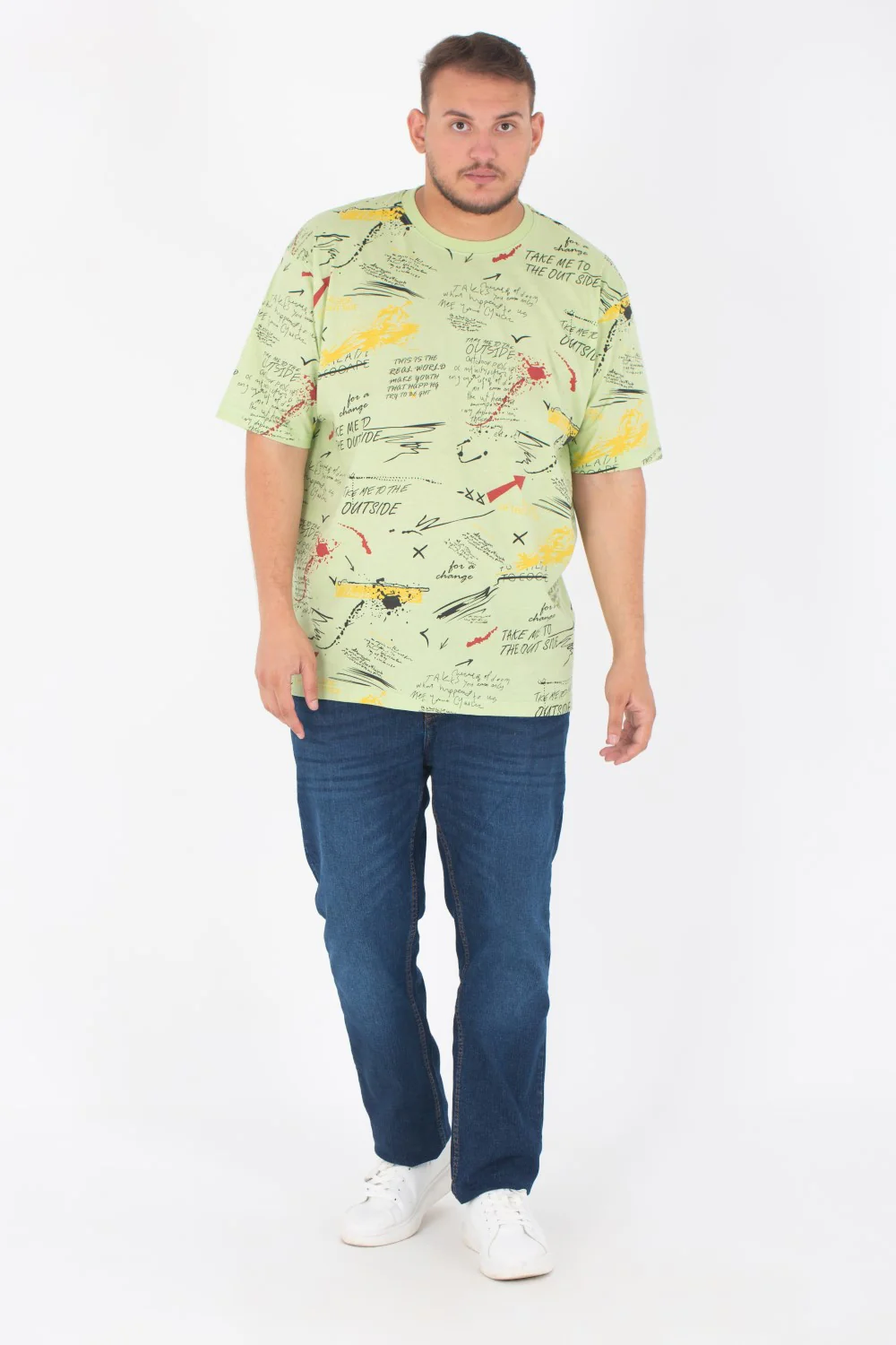 Men's Big Size Round Neck Short Sleeved T-Shirt With Full Print - Image 4