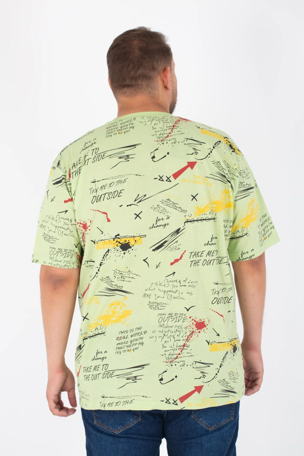 Men's Big Size Round Neck Short Sleeved T-Shirt With Full Print - Image 5