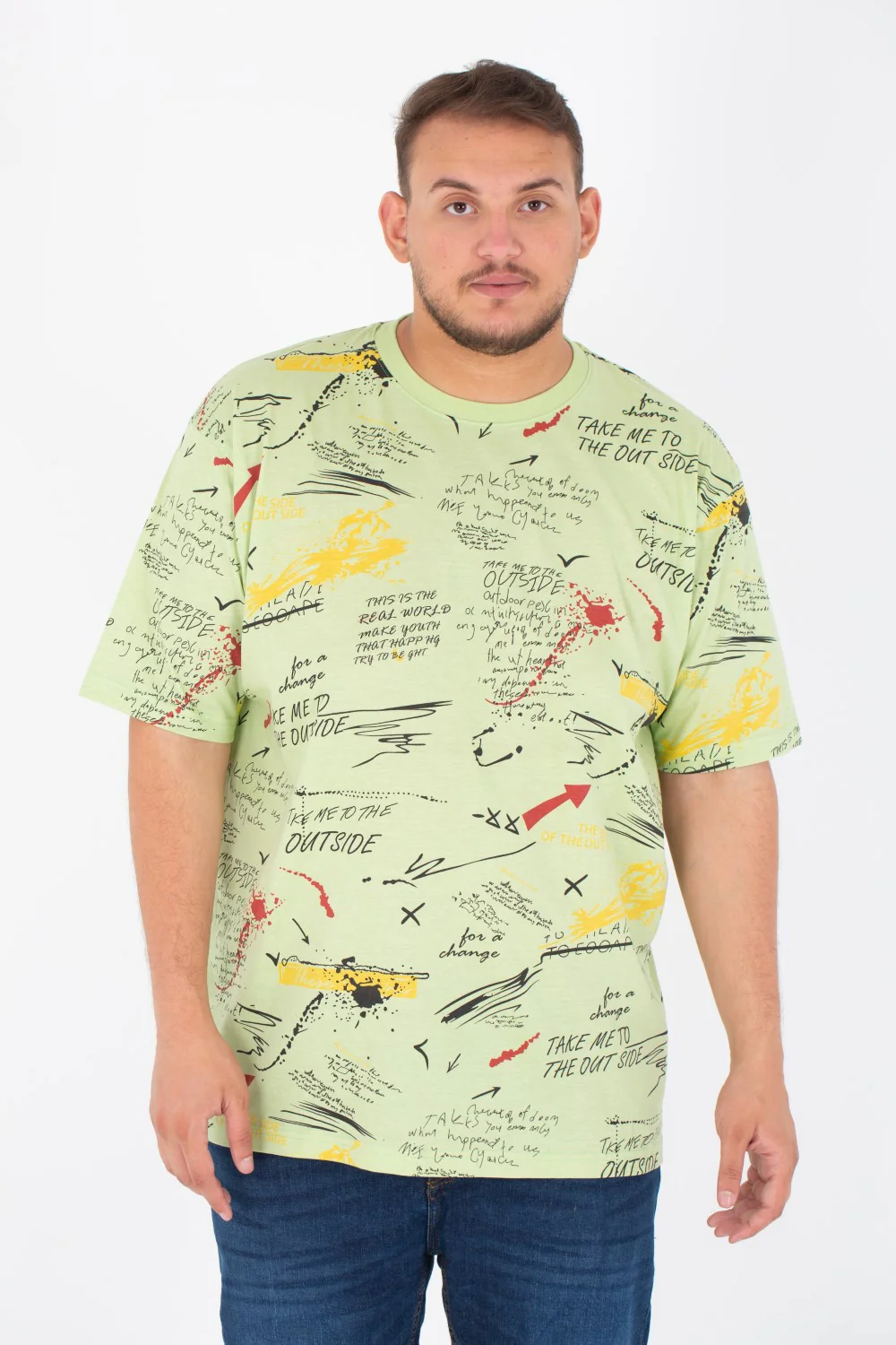 Men's Big Size Round Neck Short Sleeved T-Shirt With Full Print - Image 6