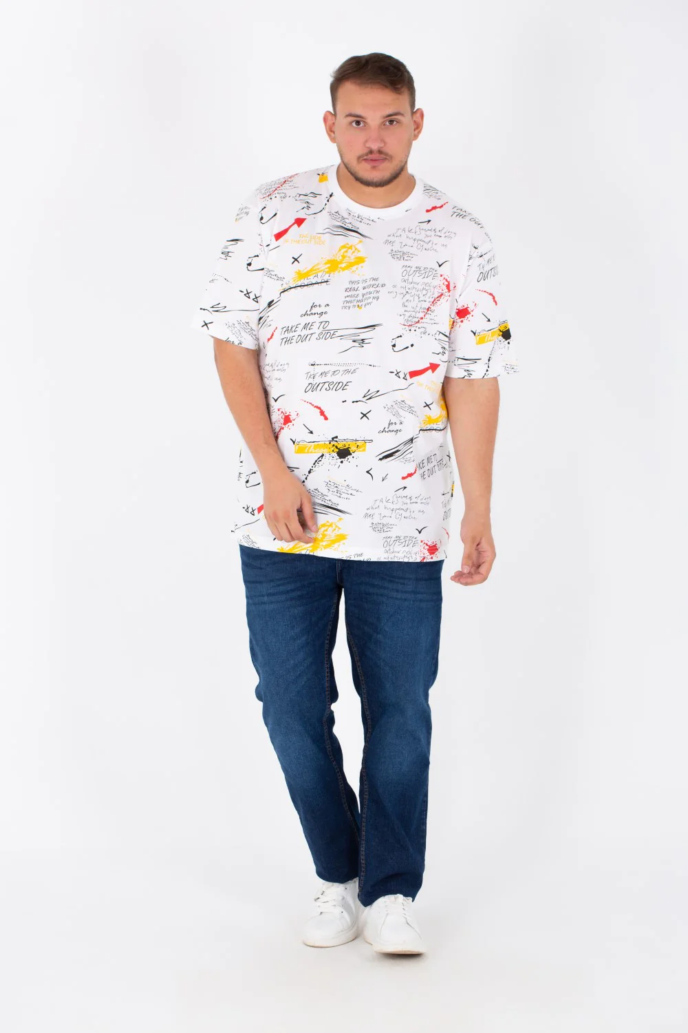 Men's Big Size Round Neck Short Sleeved T-Shirt With Full Print - Image 7