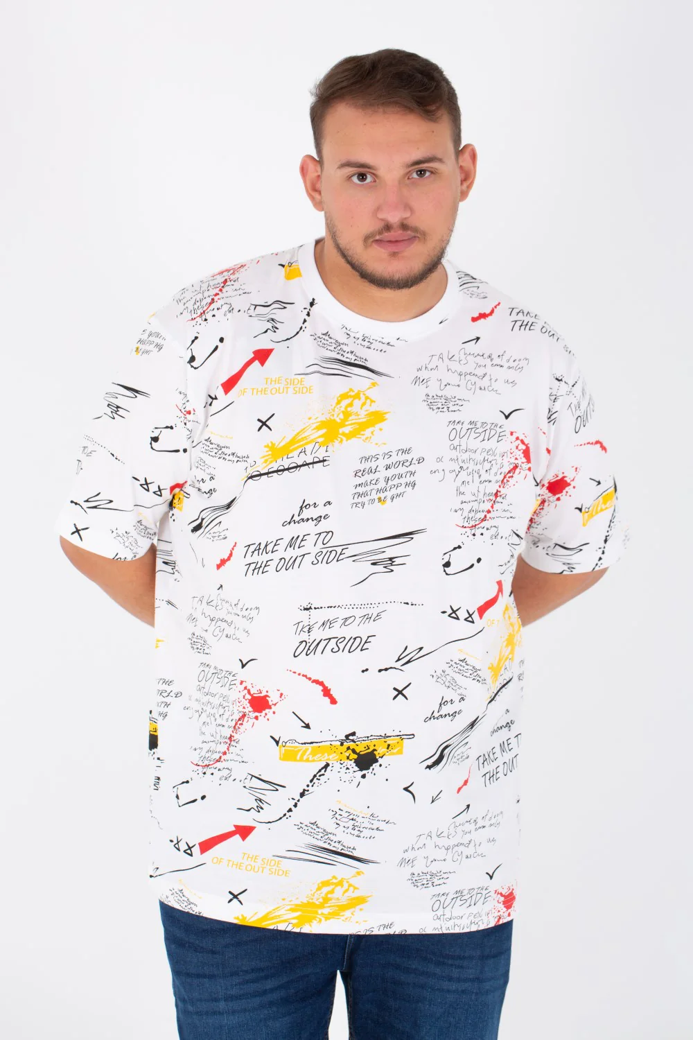 Men's Big Size Round Neck Short Sleeved T-Shirt With Full Print - Image 9