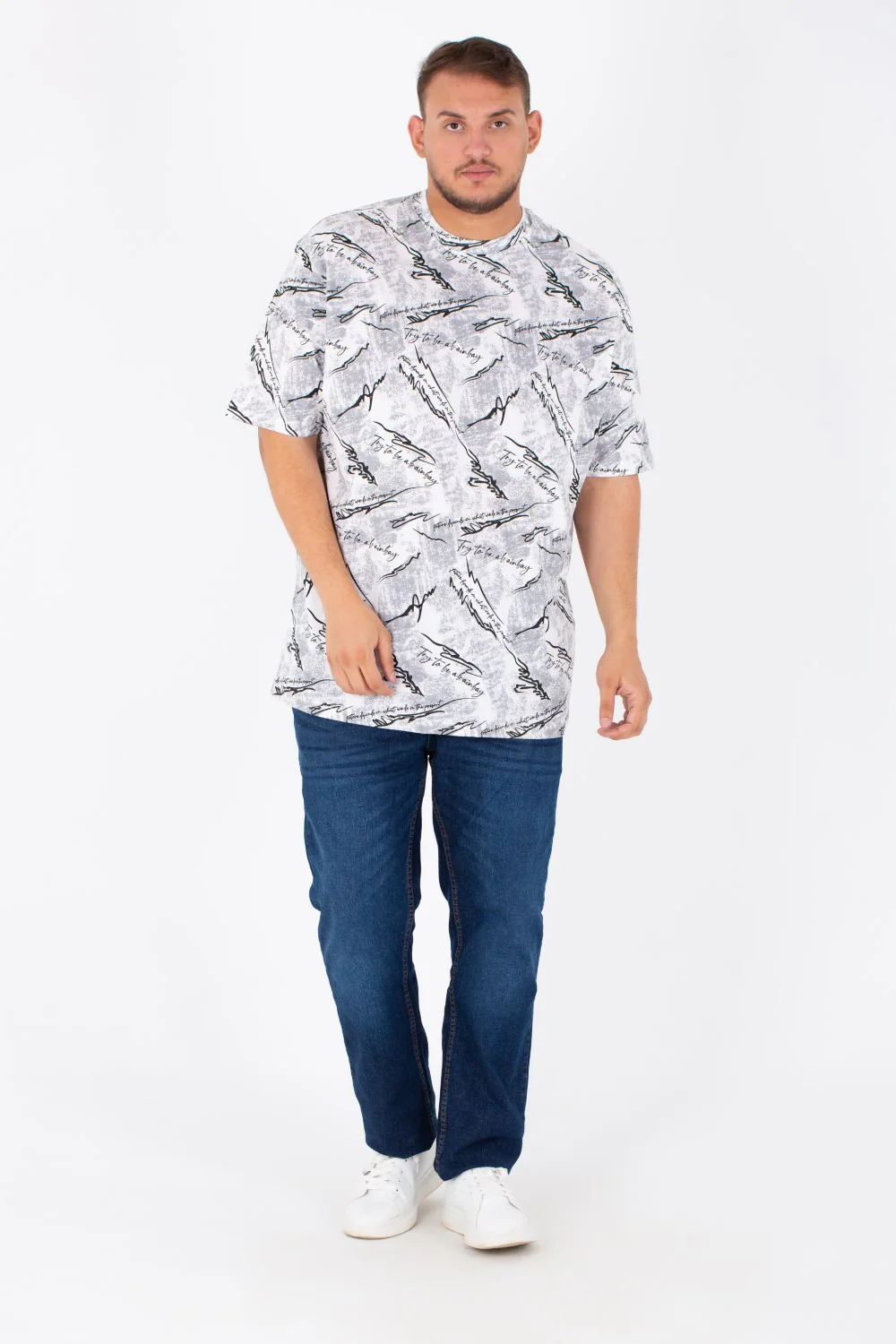 Men's Big Size Round Neck Short Sleeves T-Shirt With Full Print - Image 7