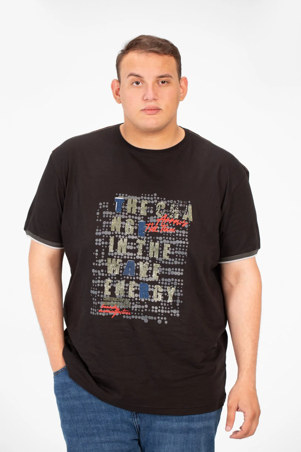 Men's Big Size Round Neck T-shirt With Front Print And Short Sleeves