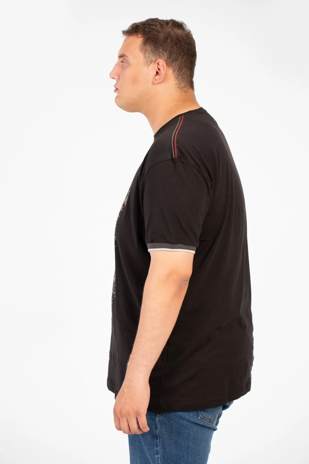 Men's Big Size Round Neck T-shirt With Front Print And Short Sleeves - Image 3