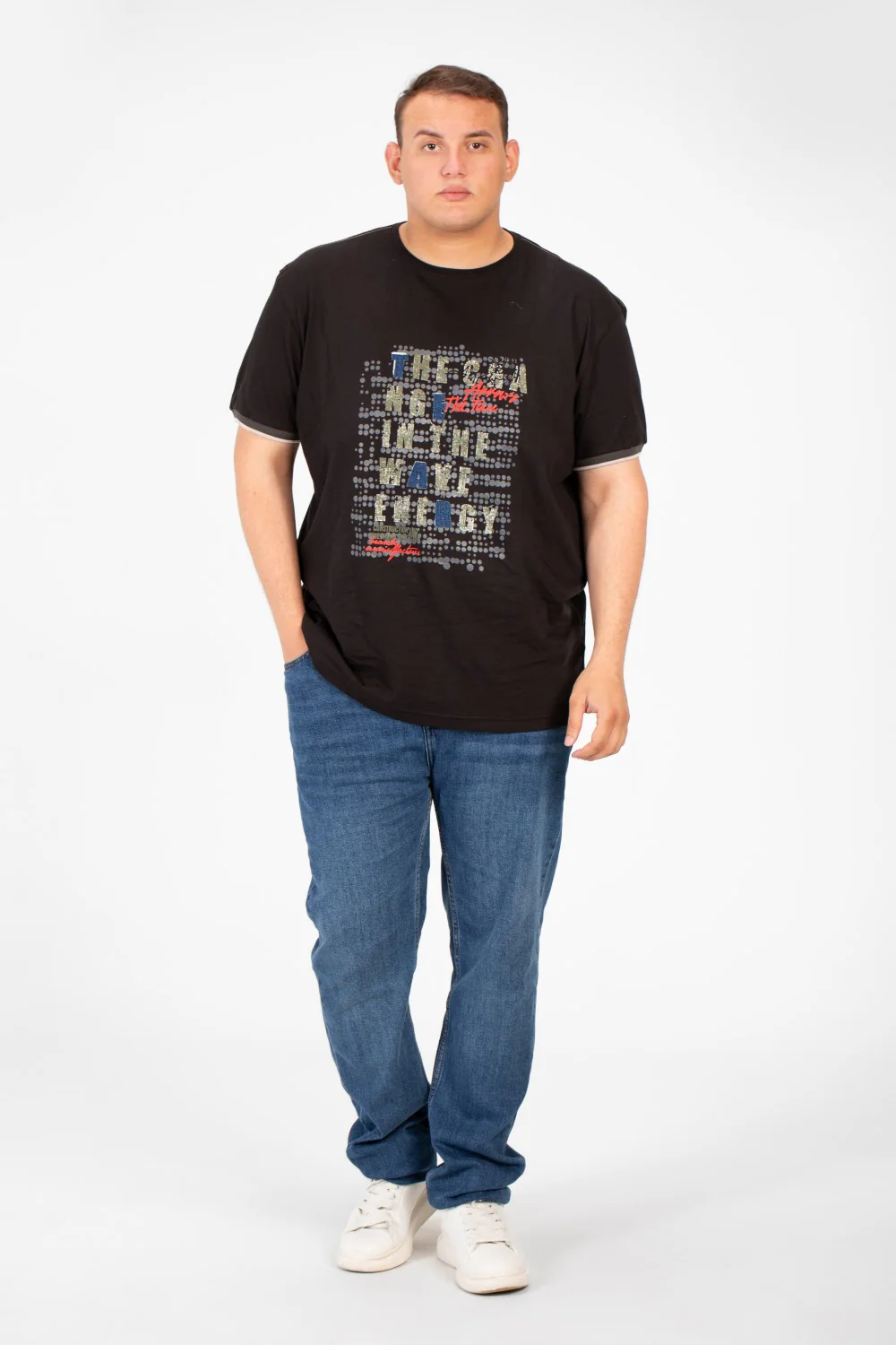 Men's Big Size Round Neck T-shirt With Front Print And Short Sleeves - Image 4
