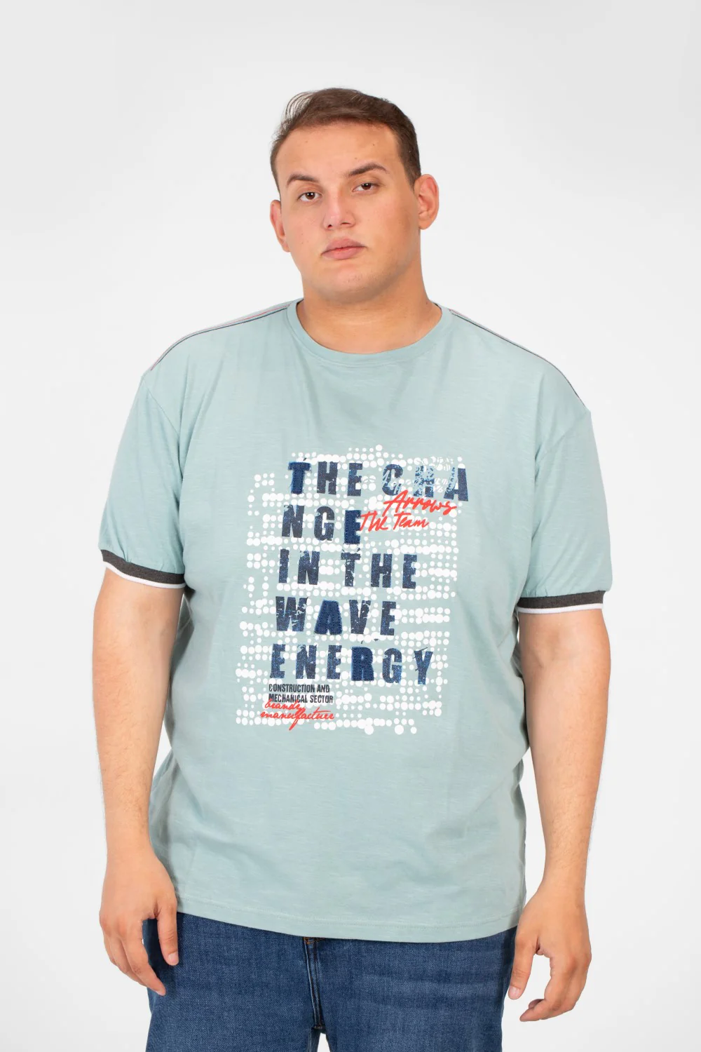 Men's Big Size Round Neck T-shirt With Front Print And Short Sleeves - Image 5