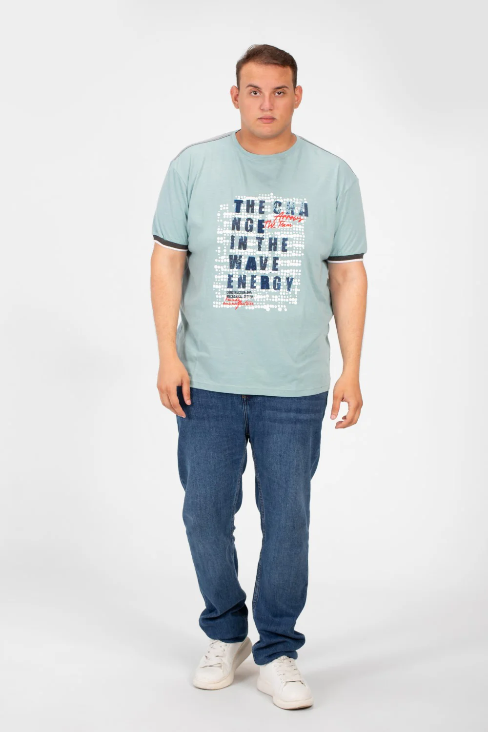 Men's Big Size Round Neck T-shirt With Front Print And Short Sleeves - Image 8
