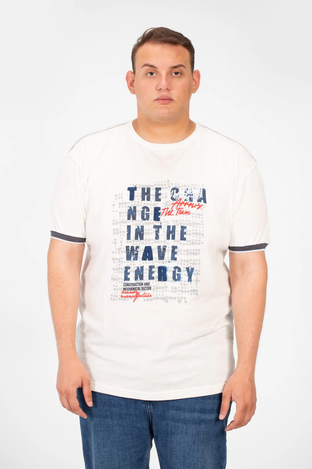 Men's Big Size Round Neck T-shirt With Front Print And Short Sleeves - Image 9