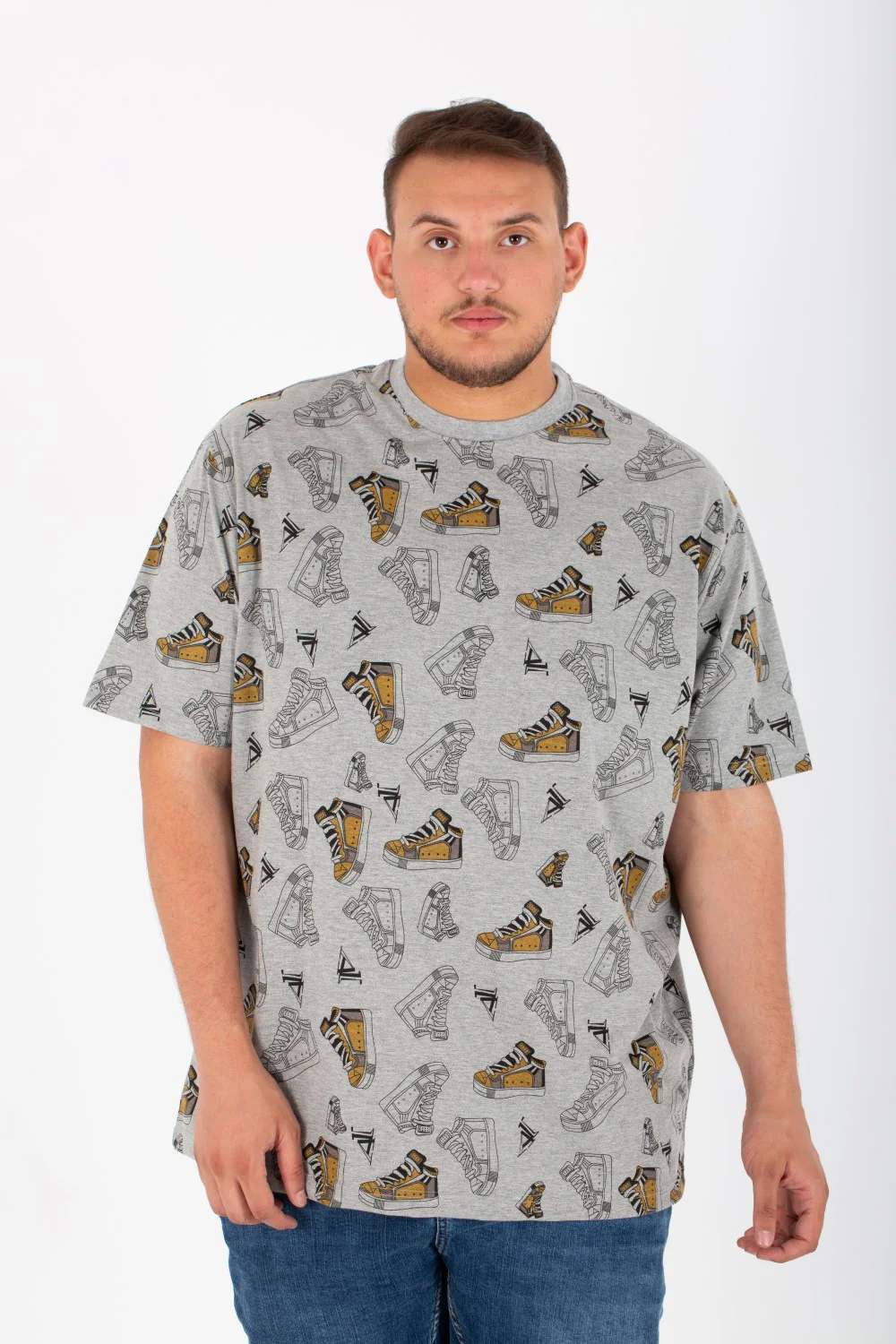 Mens Big Size Round T-Shirt With Short Sleeves And All Over Print - Image 3