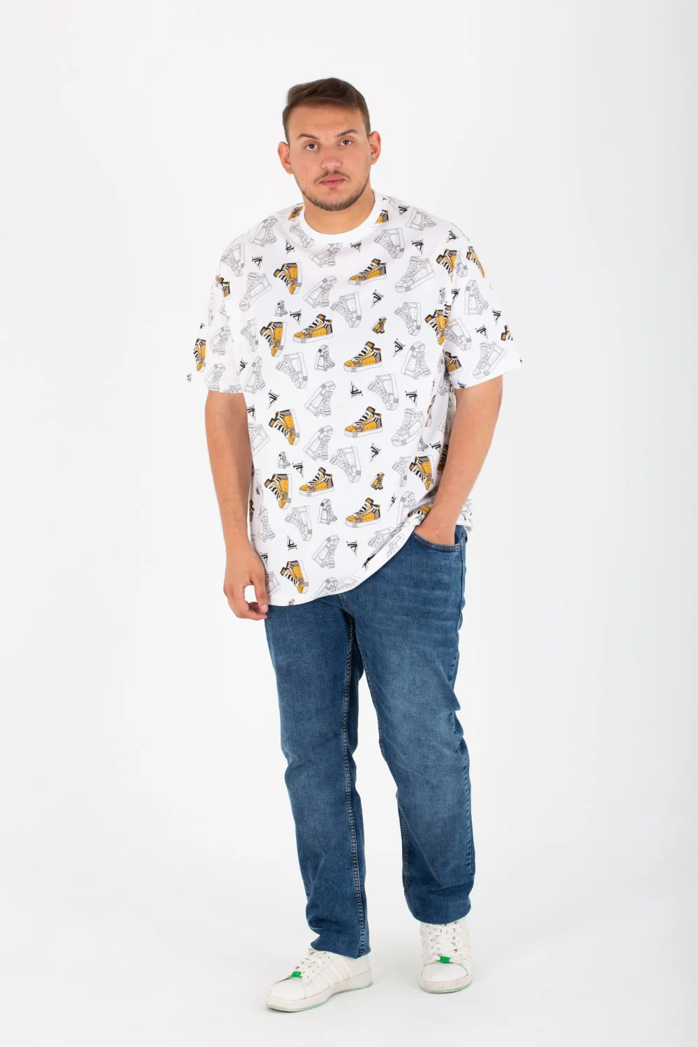 Mens Big Size Round T-Shirt With Short Sleeves And All Over Print - Image 4