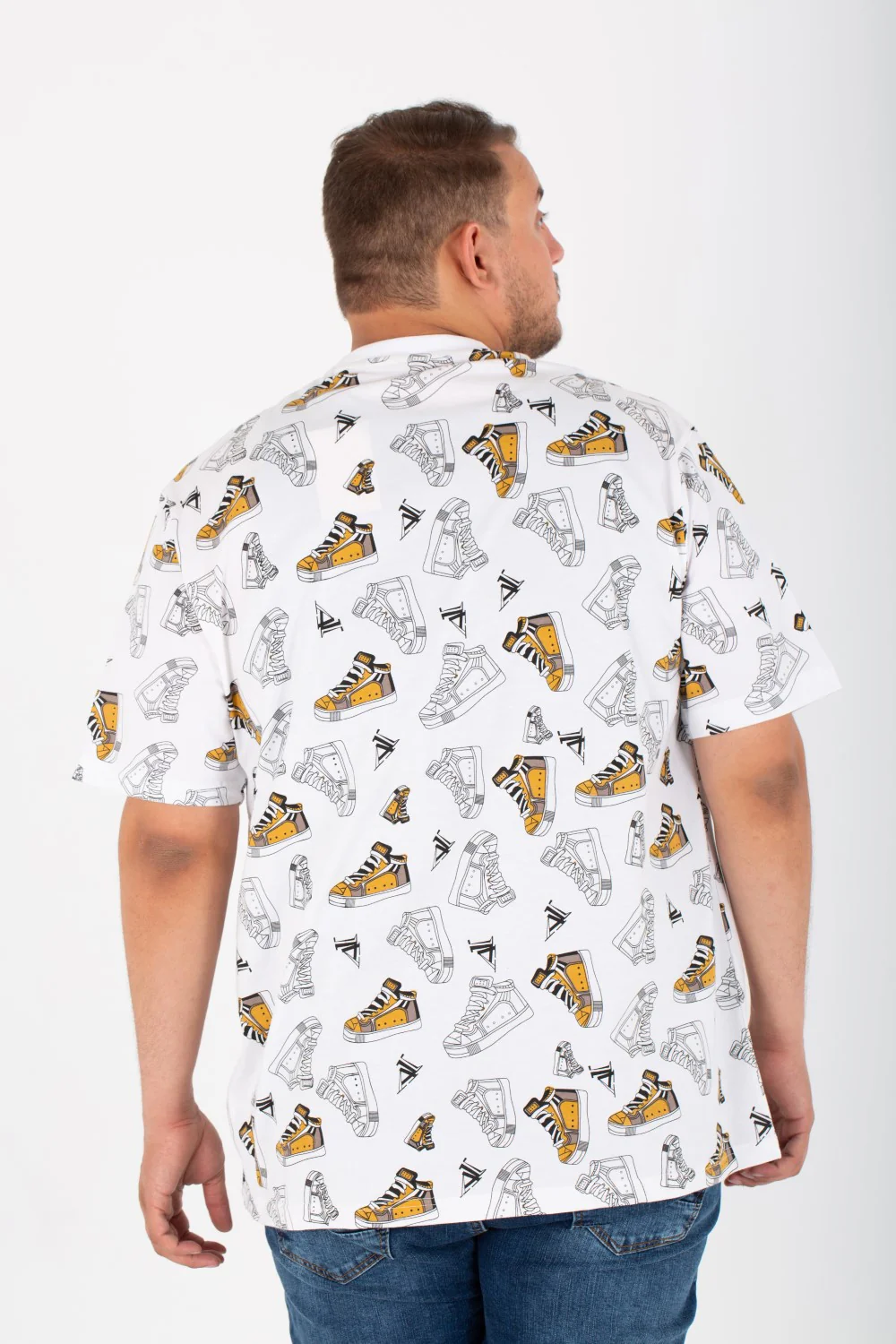 Mens Big Size Round T-Shirt With Short Sleeves And All Over Print - Image 5