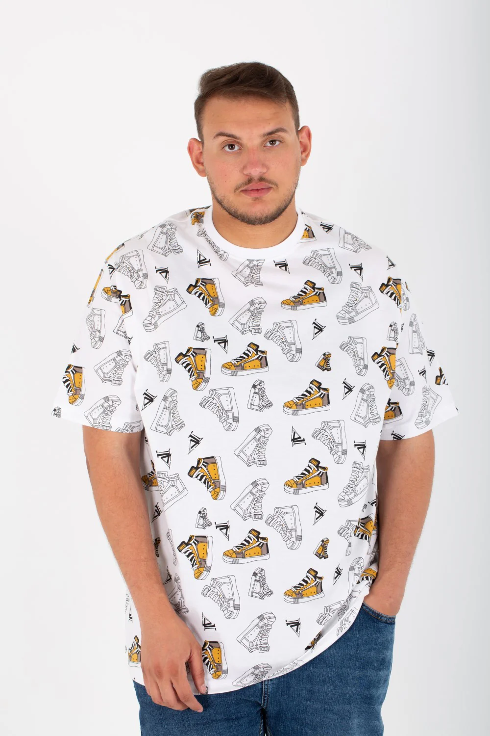 Mens Big Size Round T-Shirt With Short Sleeves And All Over Print - Image 6