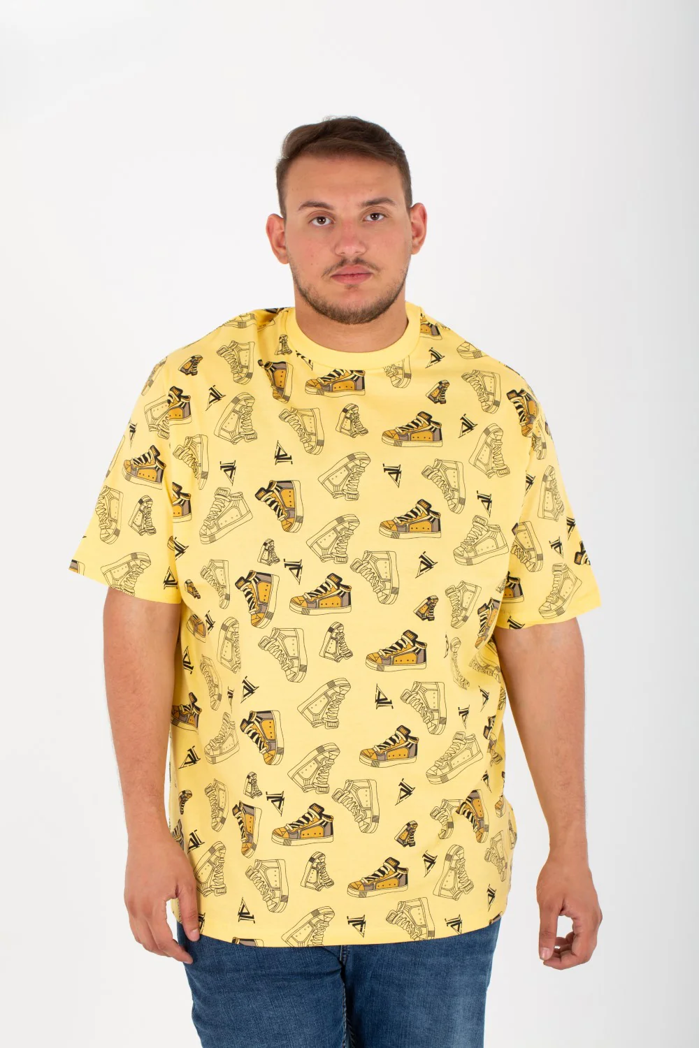 Mens Big Size Round T-Shirt With Short Sleeves And All Over Print - Image 9
