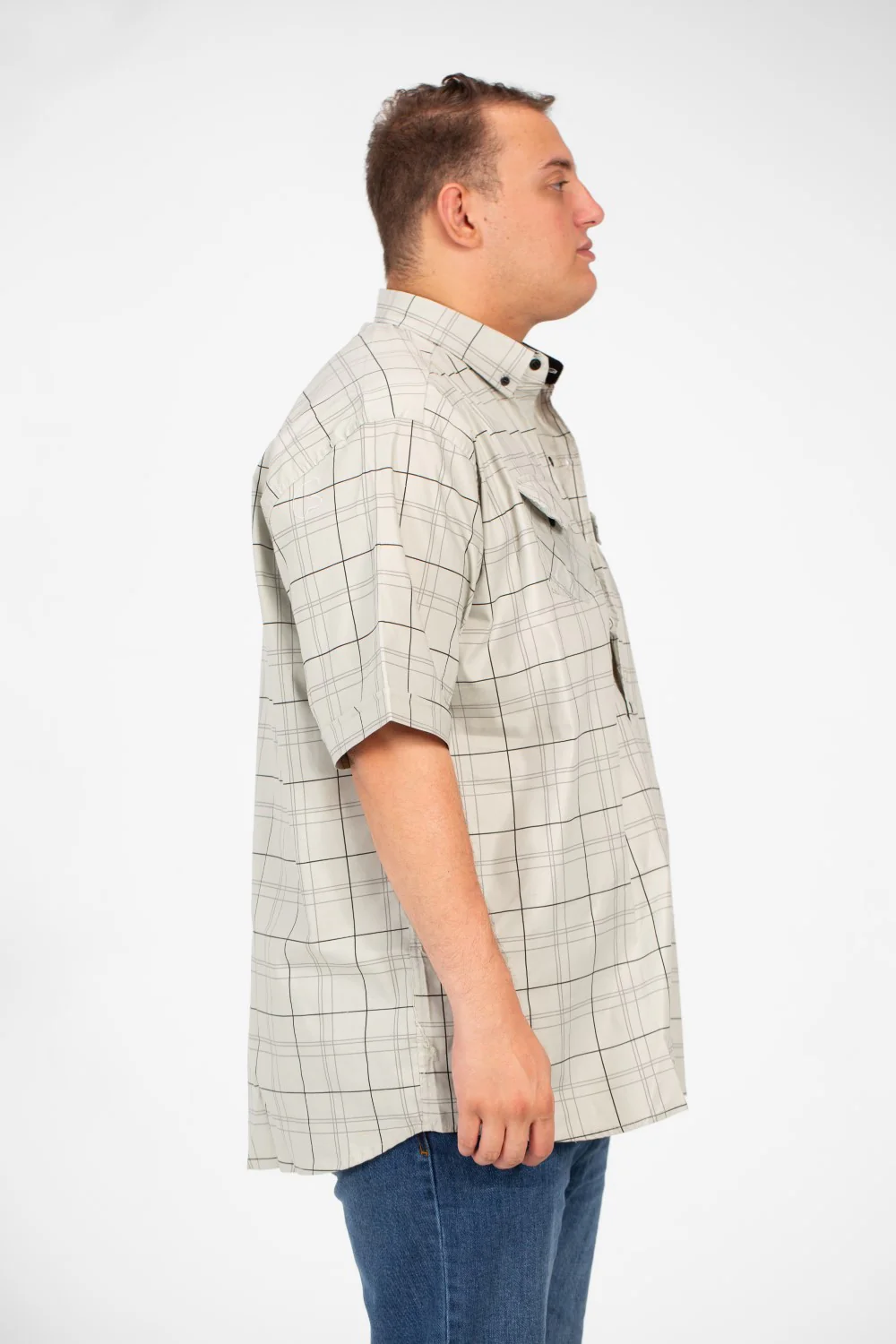 Men's Big Size Short Sleeved Checked Shirt With Full Buttons And Front Pockets - Image 11
