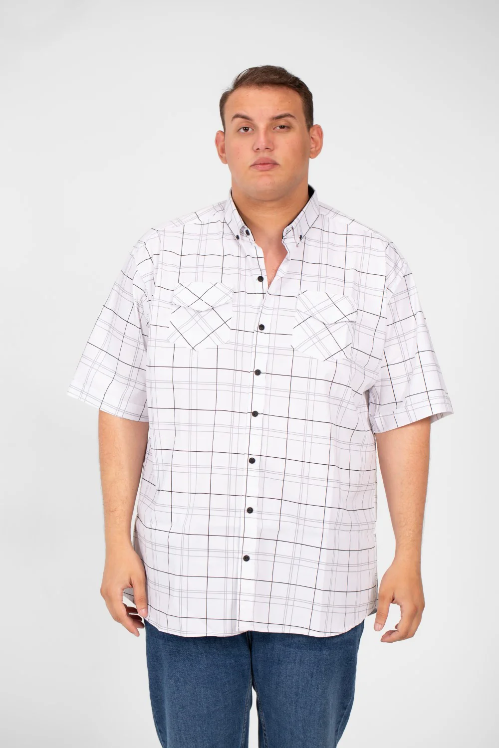 Men's Big Size Short Sleeved Checked Shirt With Full Buttons And Front Pockets - Image 13