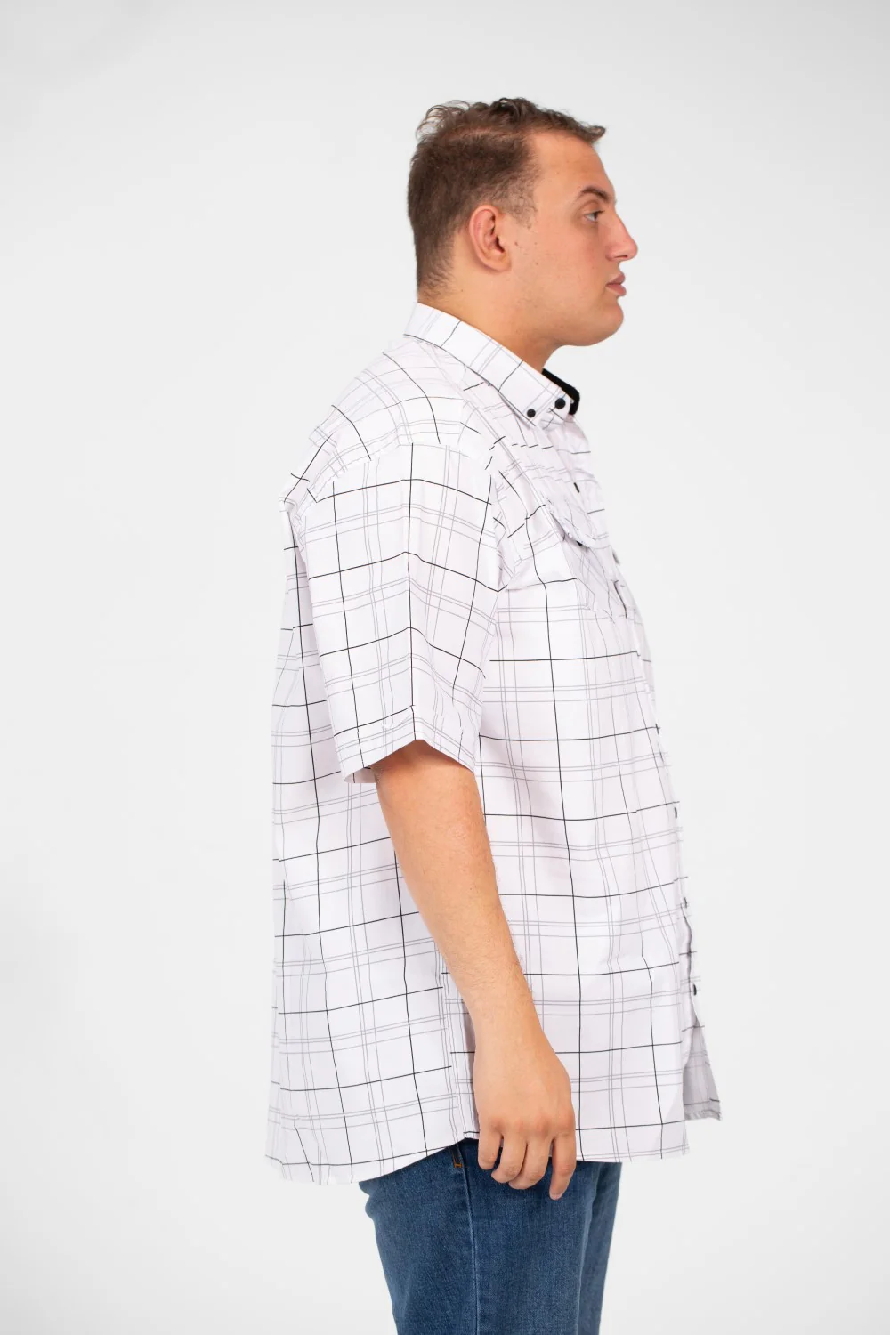 Men's Big Size Short Sleeved Checked Shirt With Full Buttons And Front Pockets - Image 15