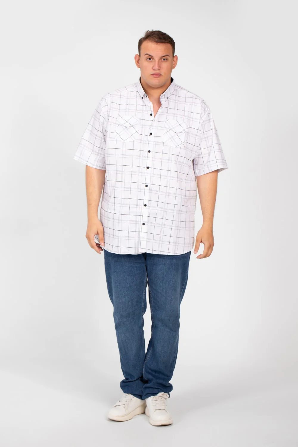 Men's Big Size Short Sleeved Checked Shirt With Full Buttons And Front Pockets - Image 16