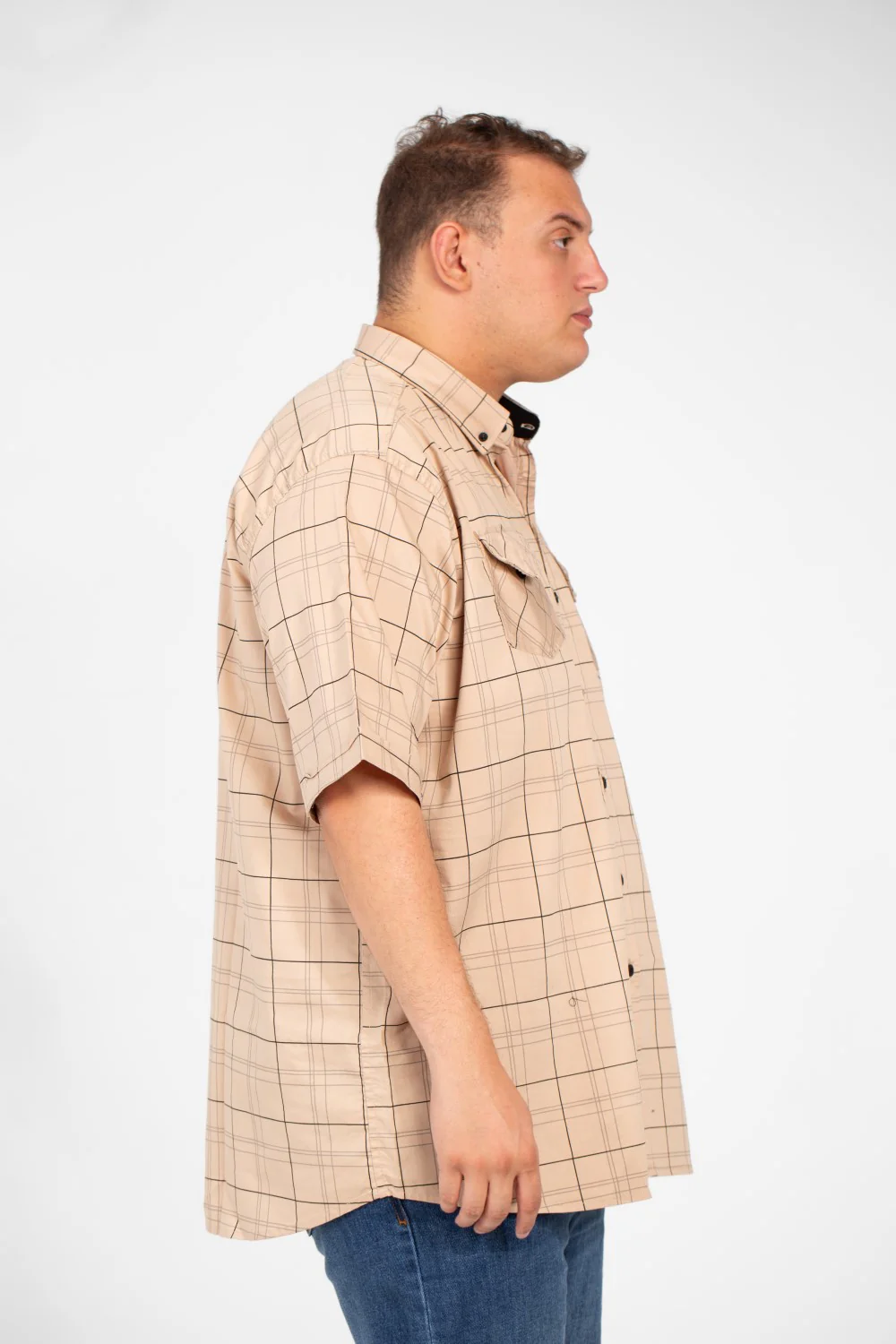 Men's Big Size Short Sleeved Checked Shirt With Full Buttons And Front Pockets - Image 3
