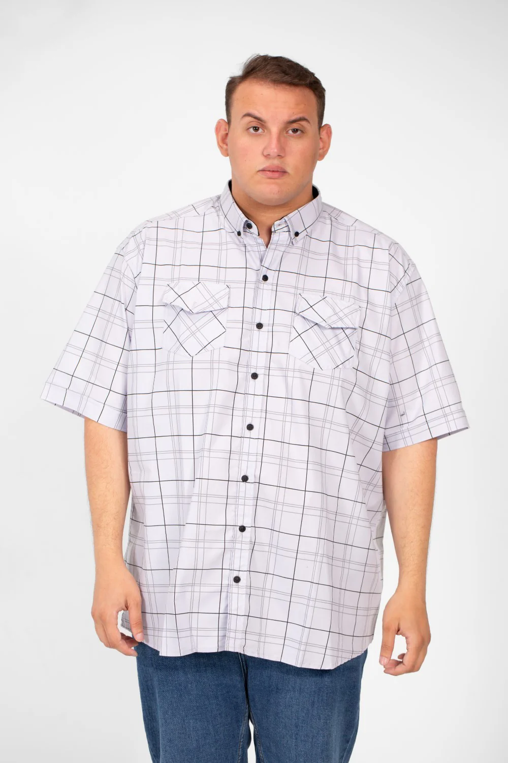 Men's Big Size Short Sleeved Checked Shirt With Full Buttons And Front Pockets - Image 5