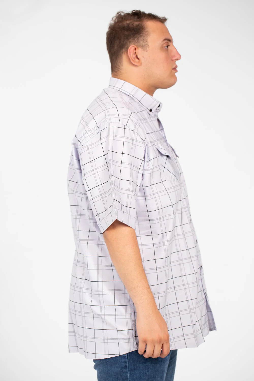 Men's Big Size Short Sleeved Checked Shirt With Full Buttons And Front Pockets - Image 7