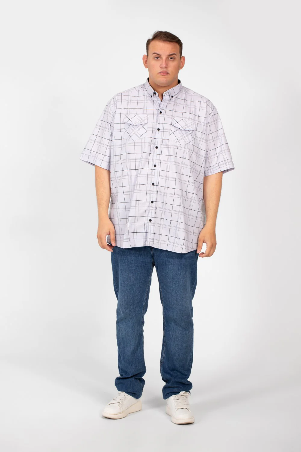 Men's Big Size Short Sleeved Checked Shirt With Full Buttons And Front Pockets - Image 8