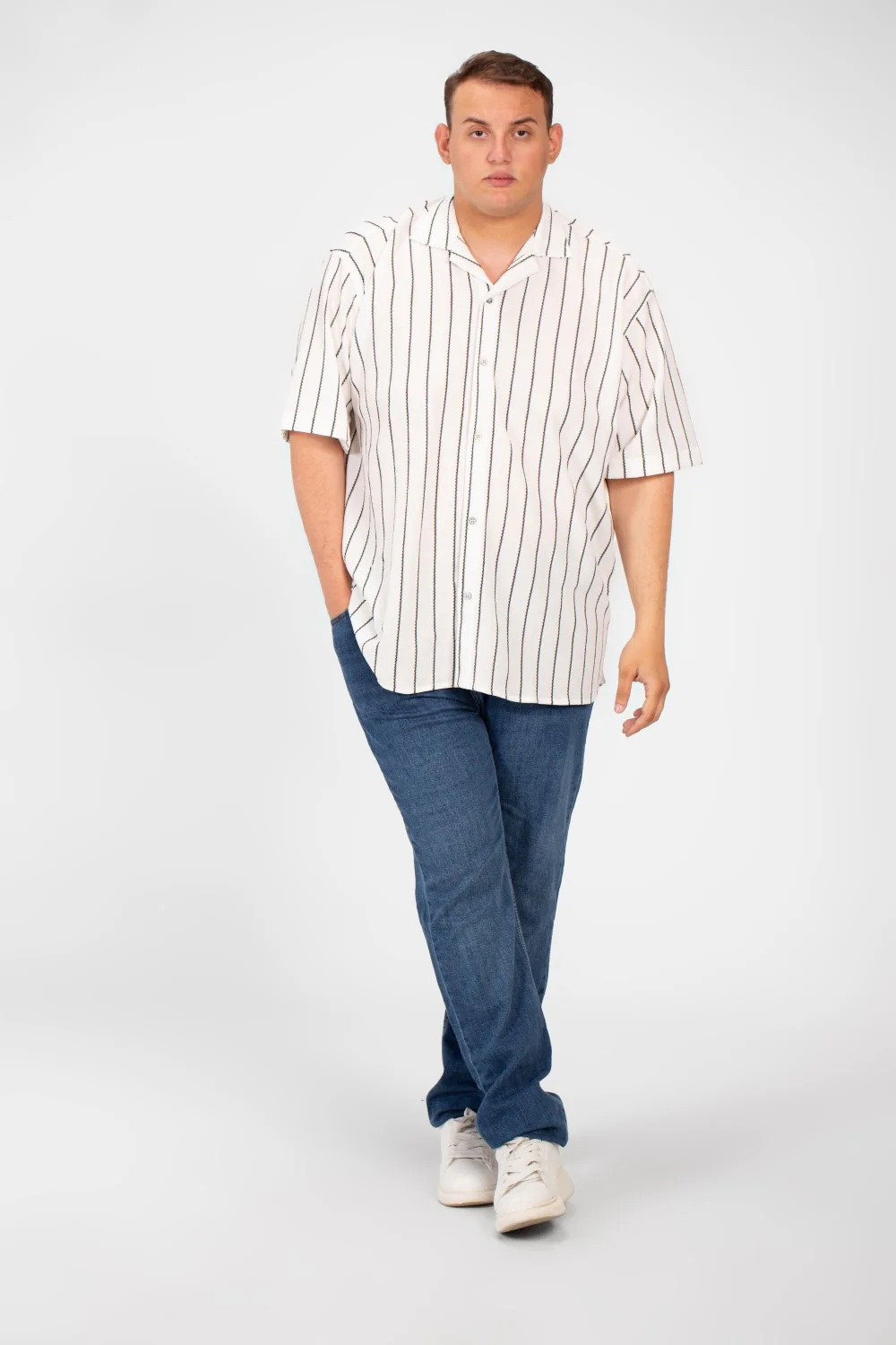 Men's Big Size Striped Half Sleeve Full Button Front High Quality Shirt - Image 12