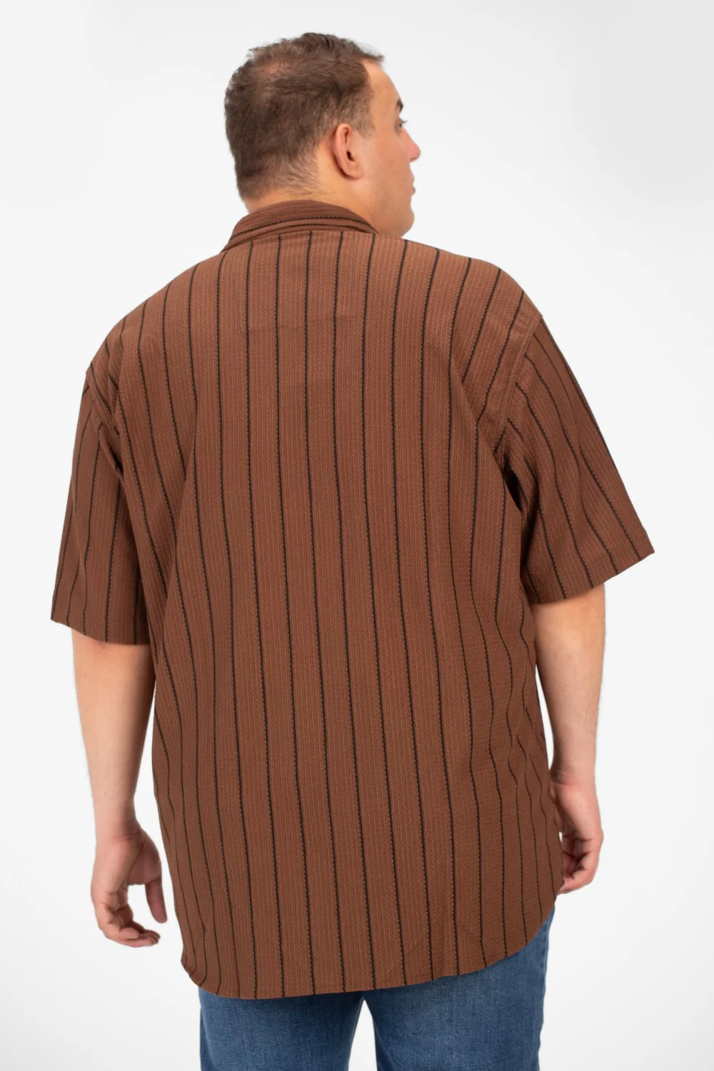 Men's Big Size Striped Half Sleeve Full Button Front High Quality Shirt - Image 2