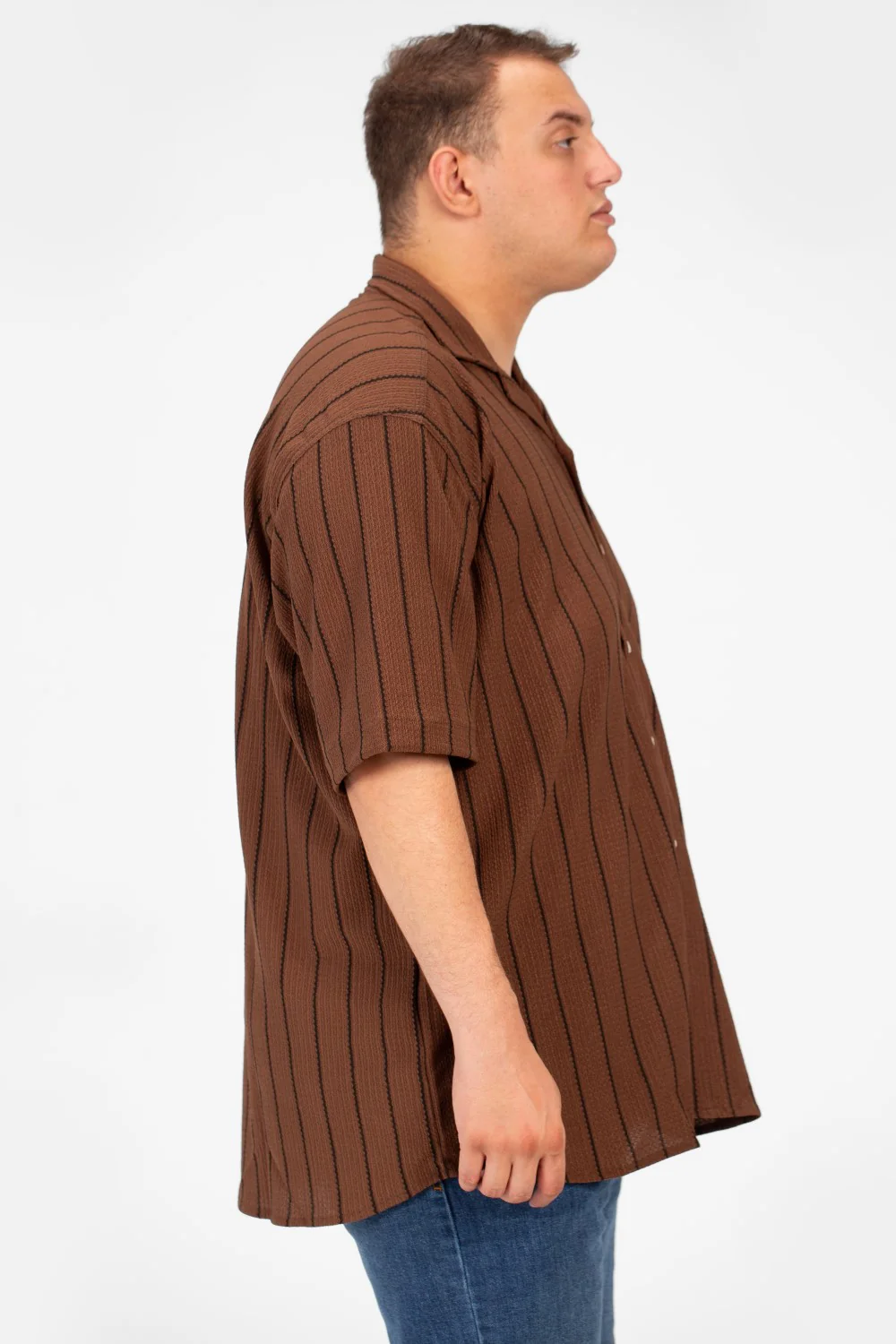 Men's Big Size Striped Half Sleeve Full Button Front High Quality Shirt - Image 3