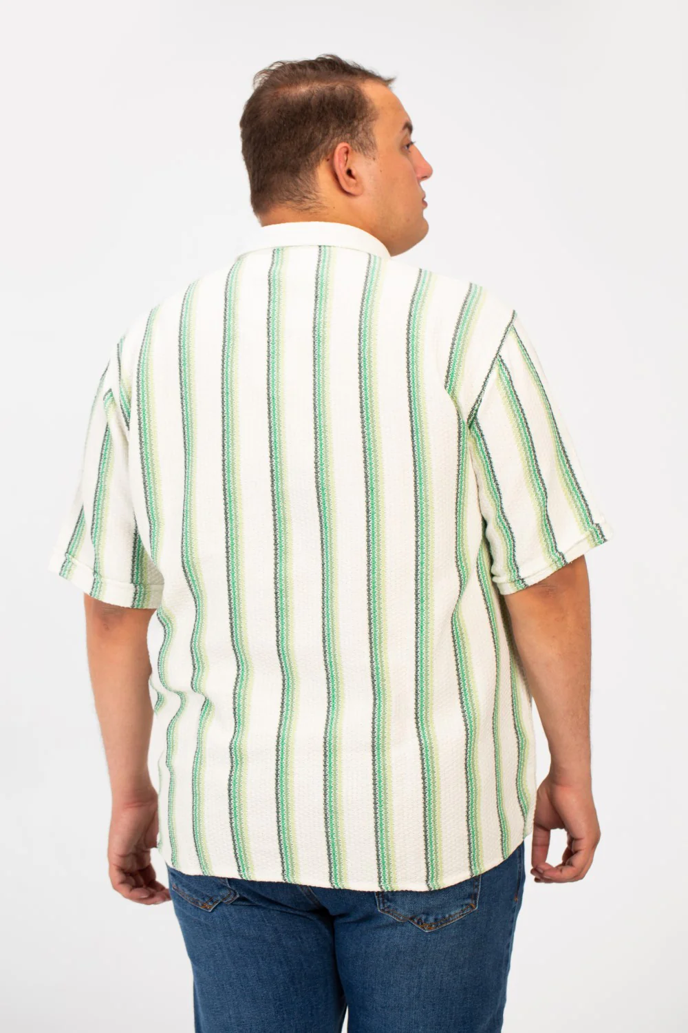 Men's Big Size Striped half sleeves Shirt With Modern Fabric And A Front Pocket - Image 2