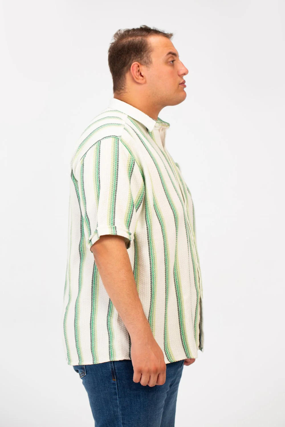 Men's Big Size Striped half sleeves Shirt With Modern Fabric And A Front Pocket - Image 3