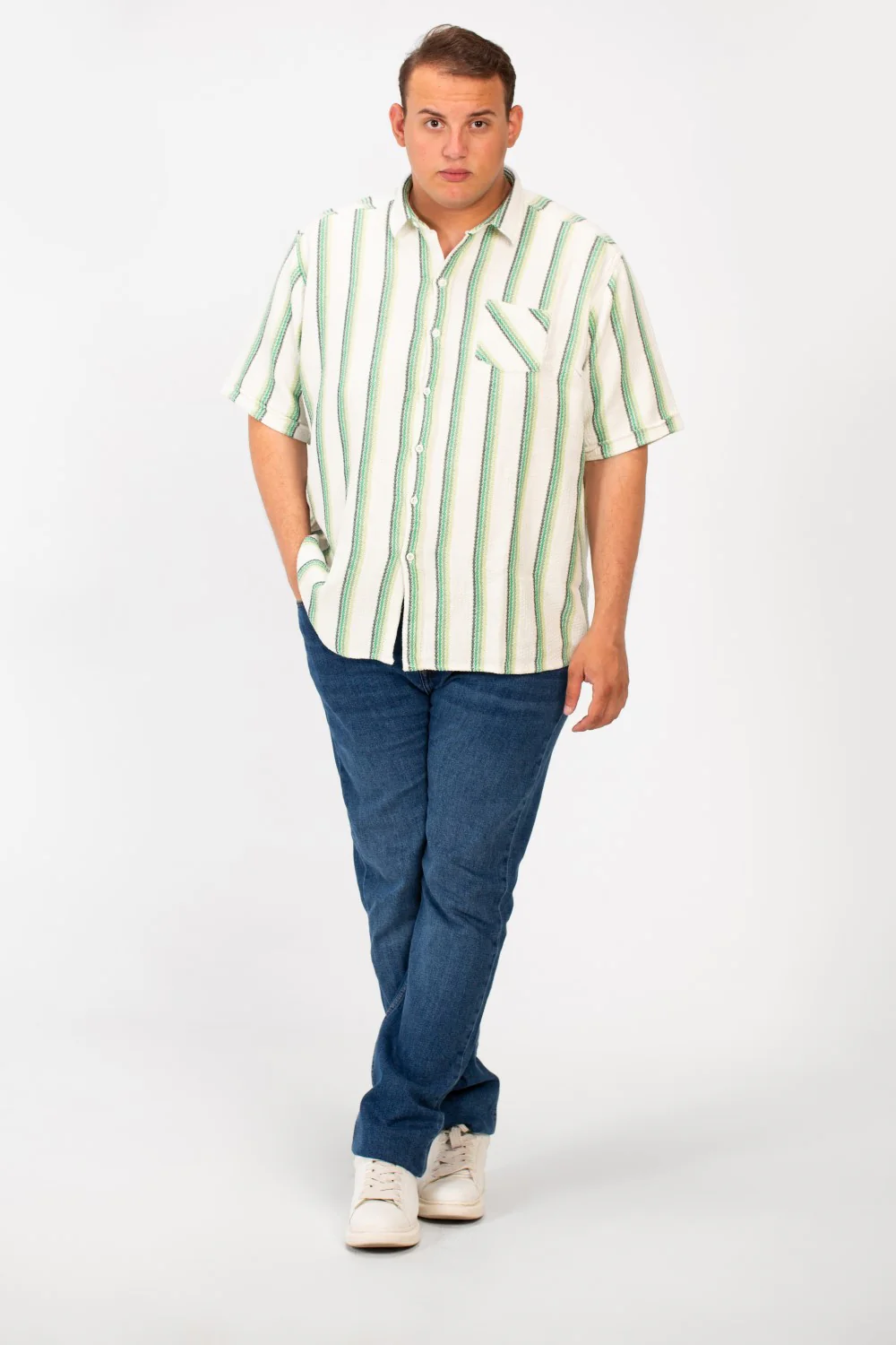 Men's Big Size Striped half sleeves Shirt With Modern Fabric And A Front Pocket - Image 4
