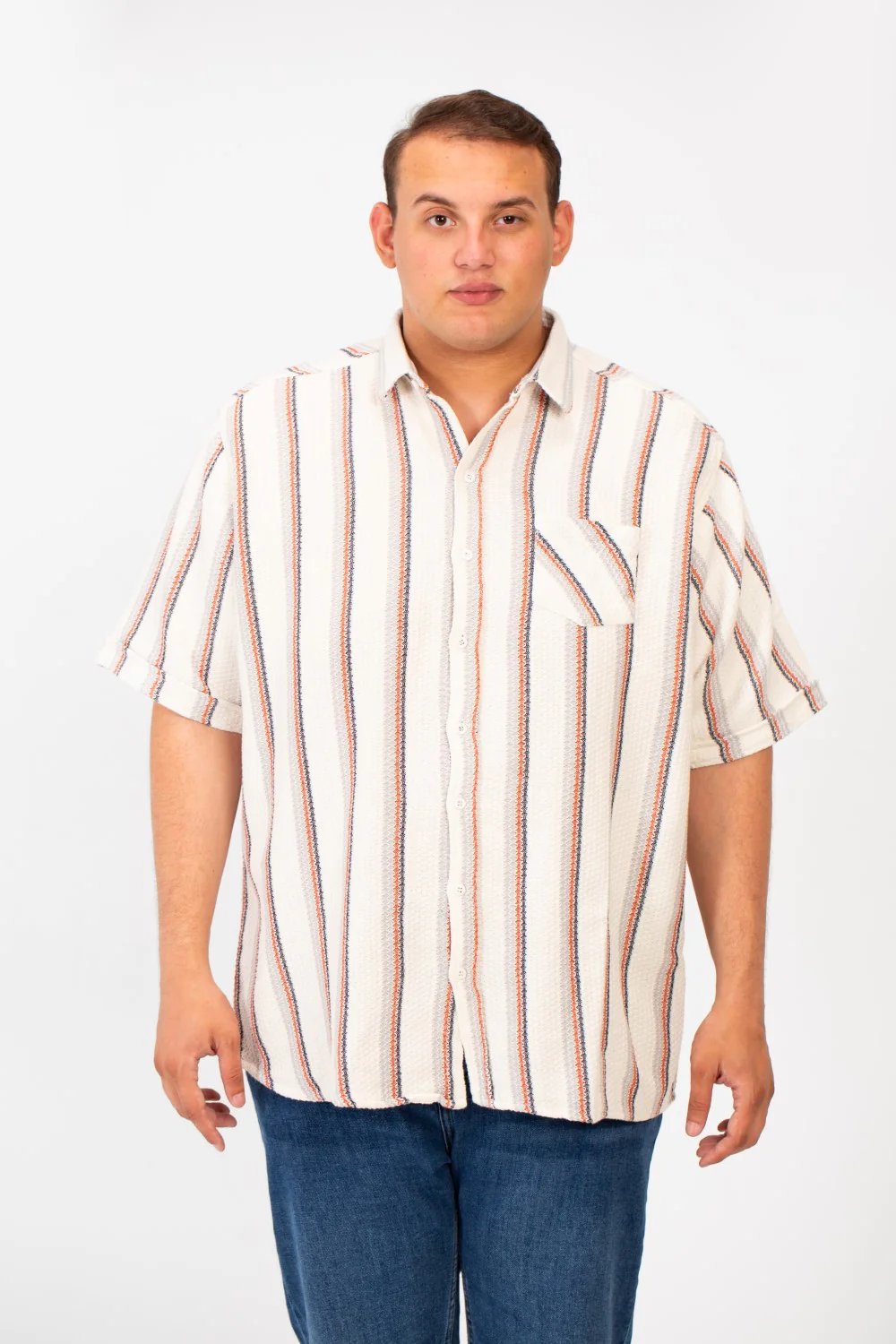 Men's Big Size Striped half sleeves Shirt With Modern Fabric And A Front Pocket - Image 5