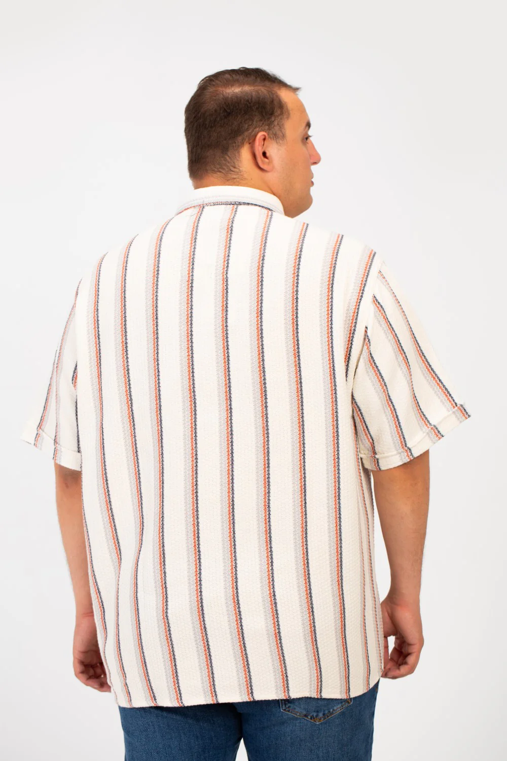 Men's Big Size Striped half sleeves Shirt With Modern Fabric And A Front Pocket - Image 6