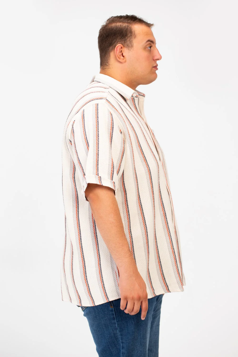 Men's Big Size Striped half sleeves Shirt With Modern Fabric And A Front Pocket - Image 7