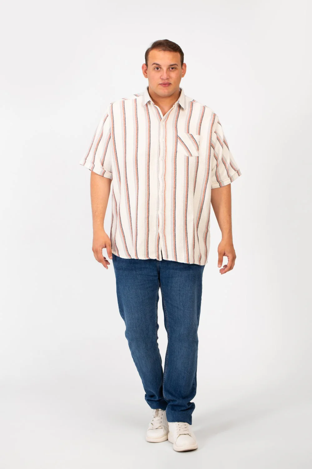 Men's Big Size Striped half sleeves Shirt With Modern Fabric And A Front Pocket - Image 8