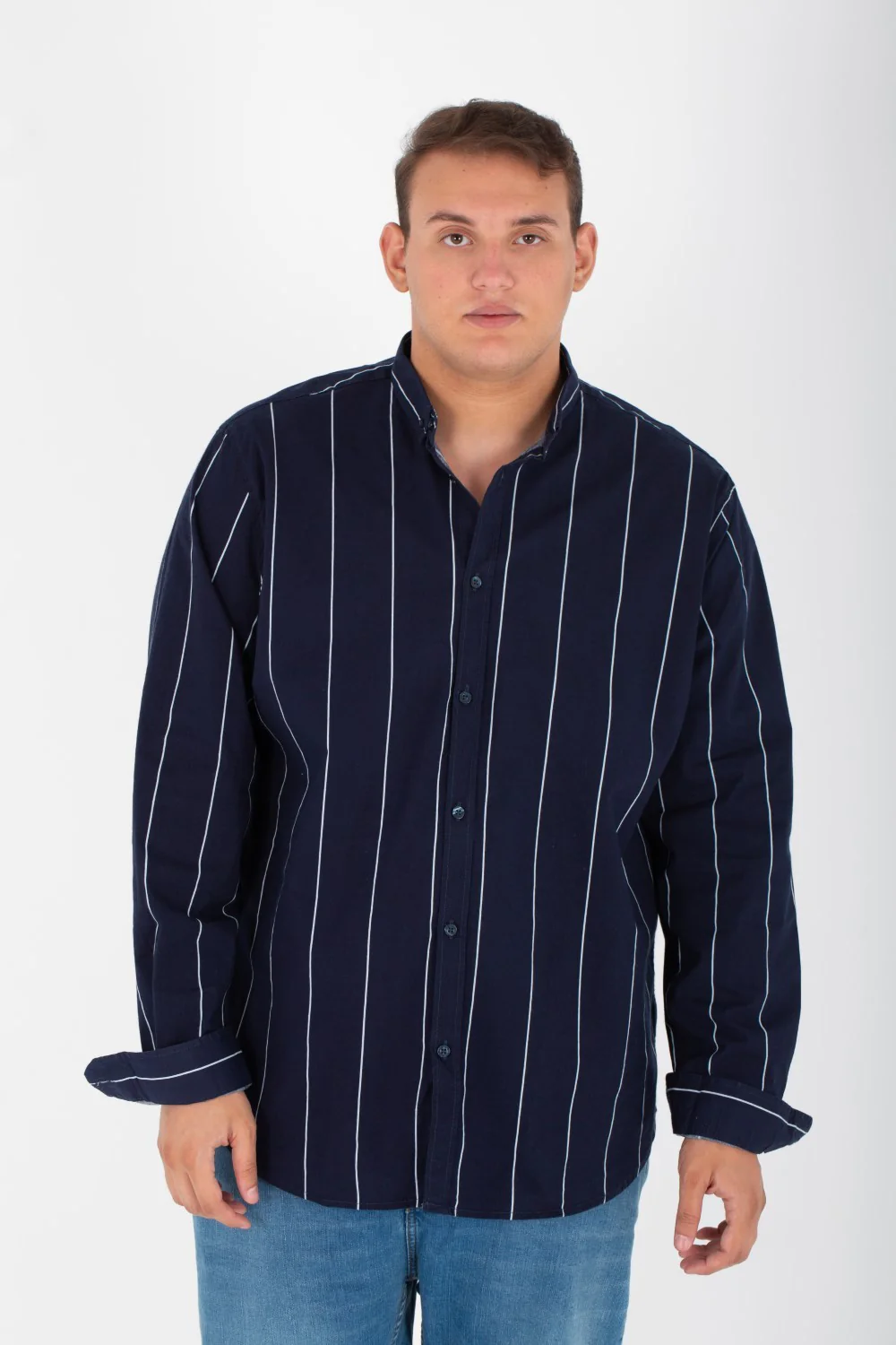Men's Big Size Striped Shirt With Long Sleeves And Poplin Material - Image 3