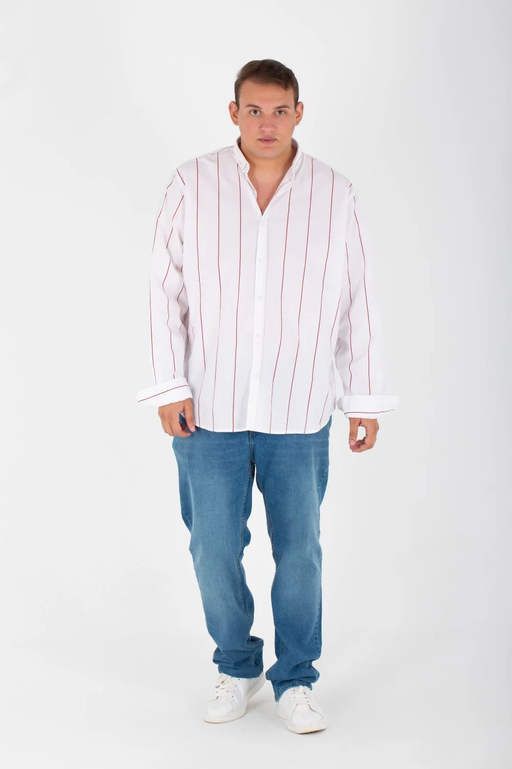 Men's Big Size Striped Shirt With Long Sleeves And Poplin Material - Image 6