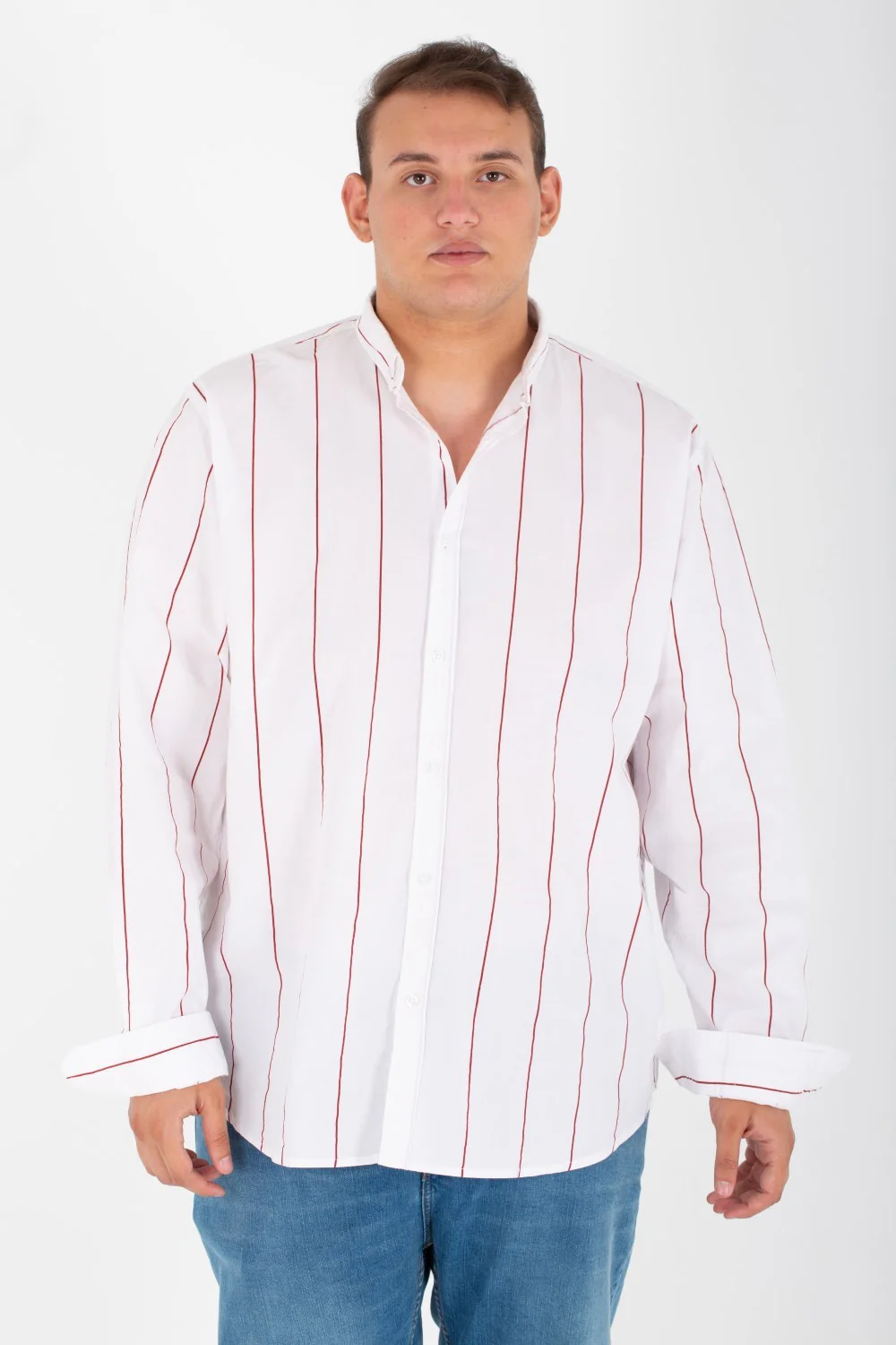 Men's Big Size Striped Shirt With Long Sleeves And Poplin Material - Image 8