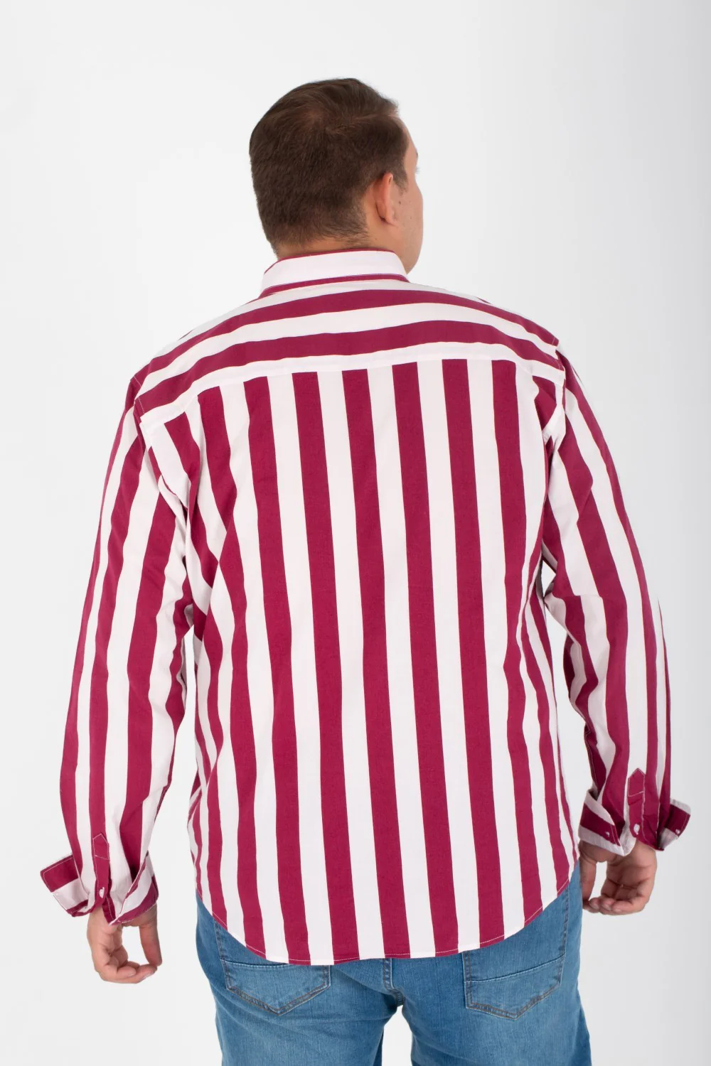 Men's Big Size Striped Shirt With Long Sleeves And Printed Poplin Material - Image 11