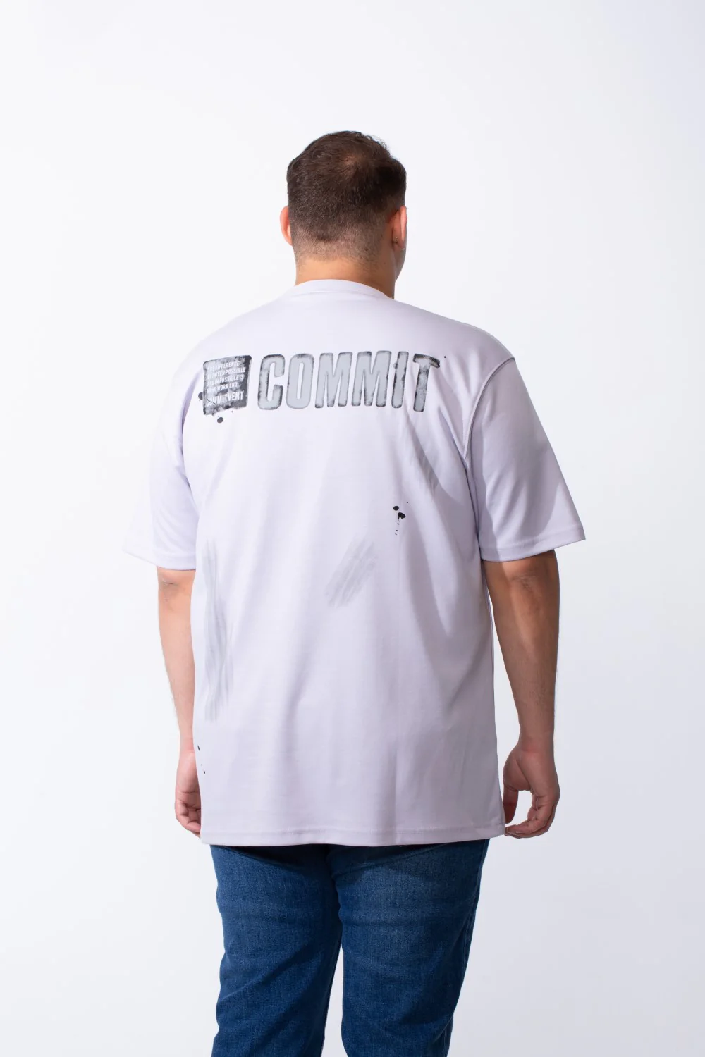Men's Big Size T-Shirt Tomato Store Classic Ribbed Crew Neckline Distressed Paint Splatter Graphics With Bold Back Text Print - Image 6