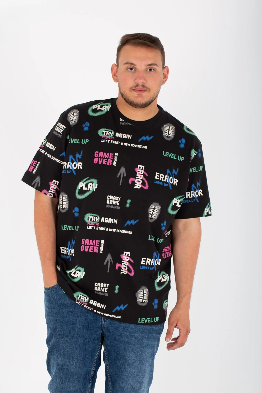 Mens Big size T-shirt With Round Neck And Full Print - Image 3